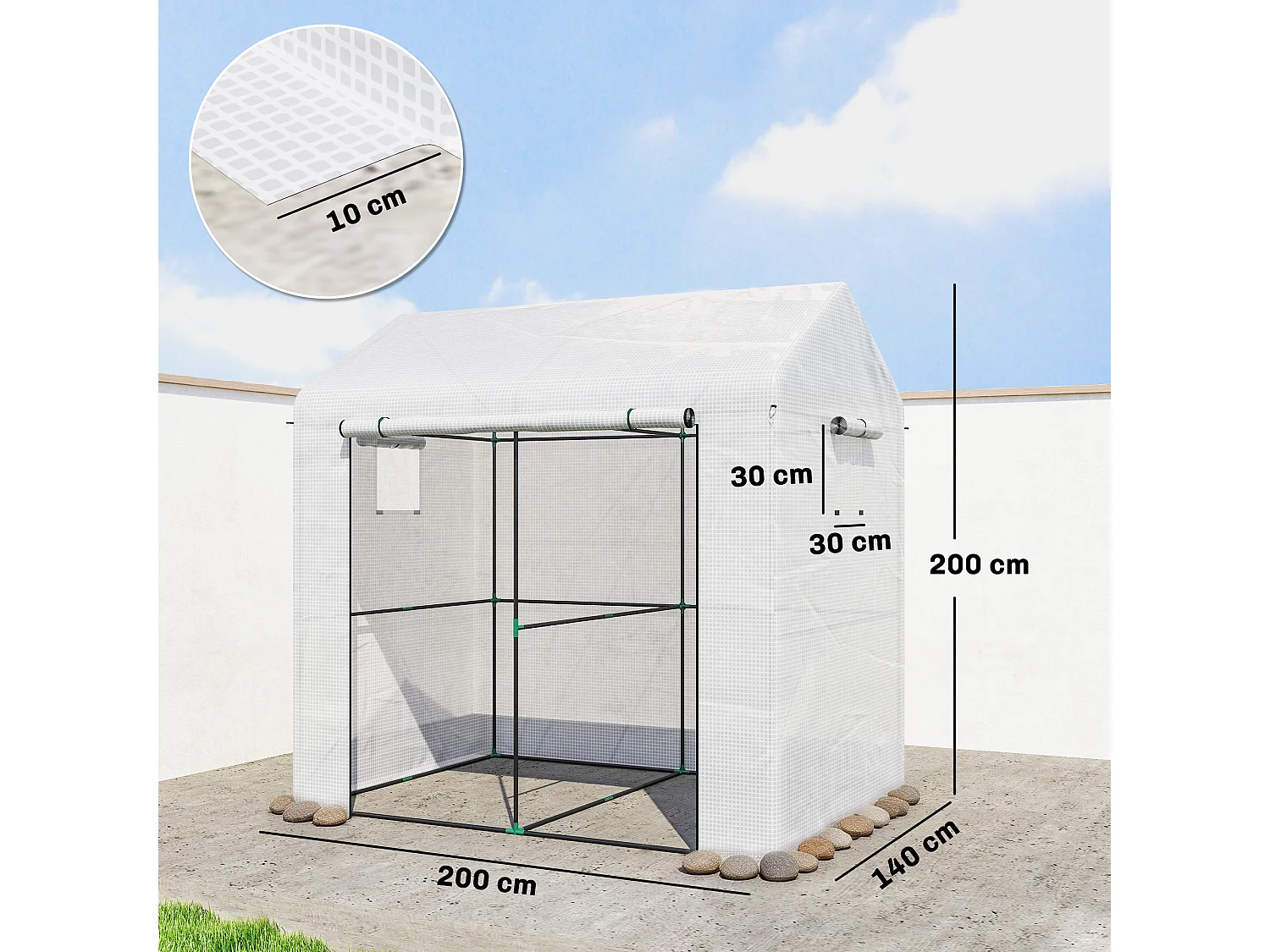 Outsunny Walk-in Greenhouse, Green House with Mesh Windows, White