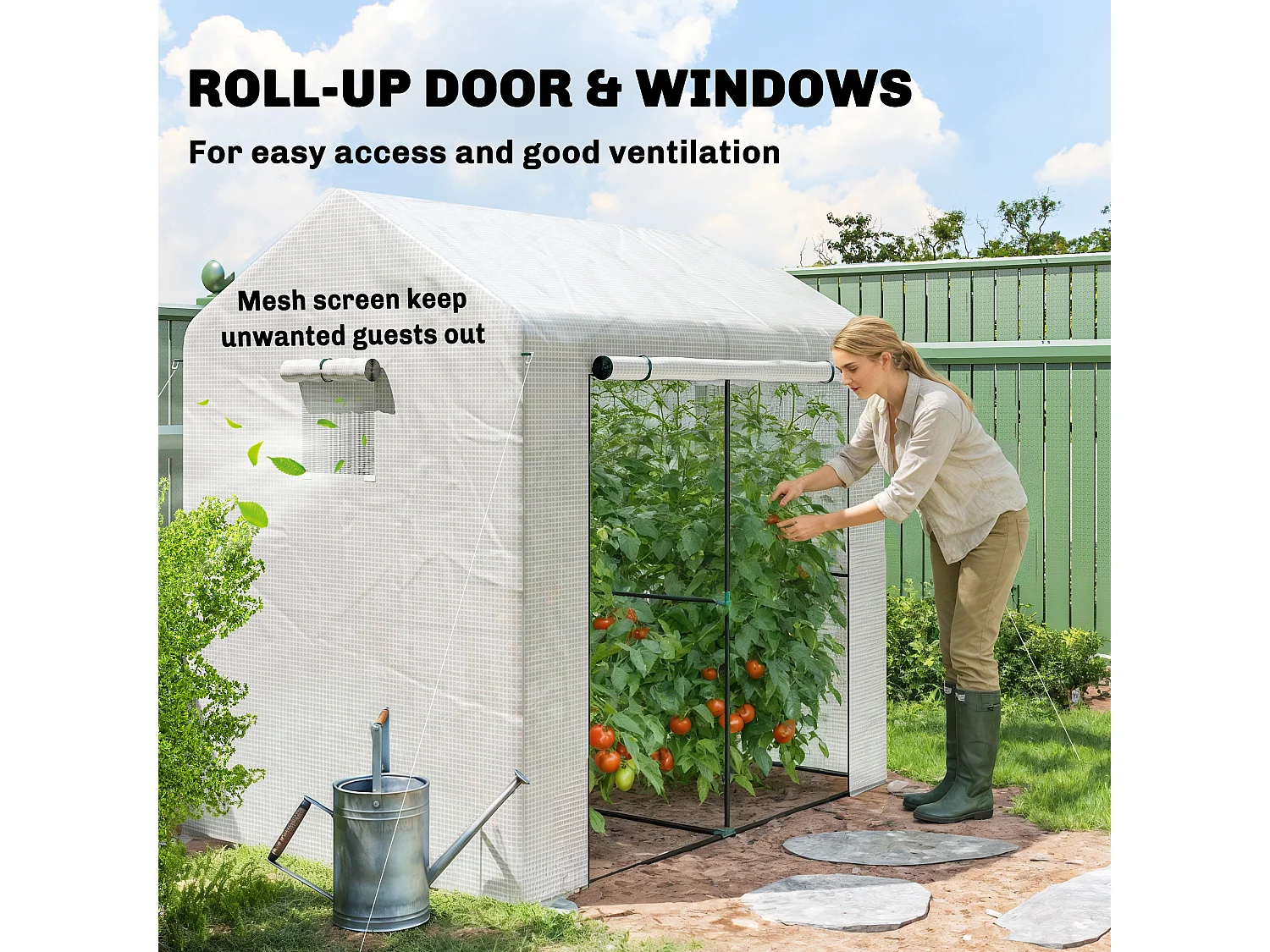 Outsunny Walk-in Greenhouse, Green House with Mesh Windows, White