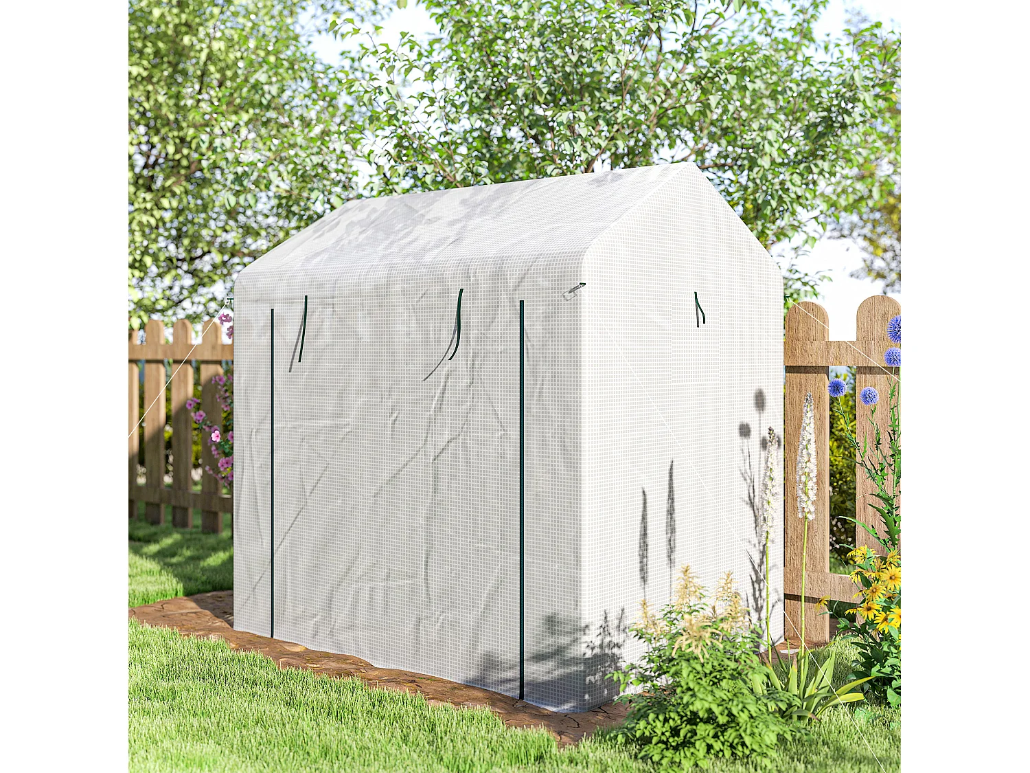 Outsunny Walk-in Greenhouse, Green House with Mesh Windows, White