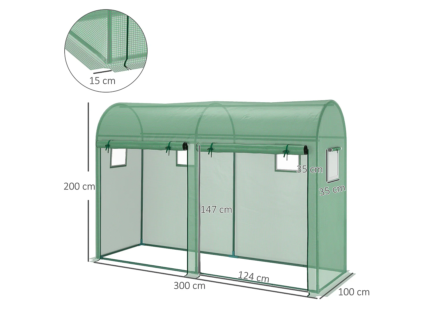 Outsunny Garden Plant Tomato Growth Greenhouse W/ 2 Doors 4 Windows 3 x 1 x 2m