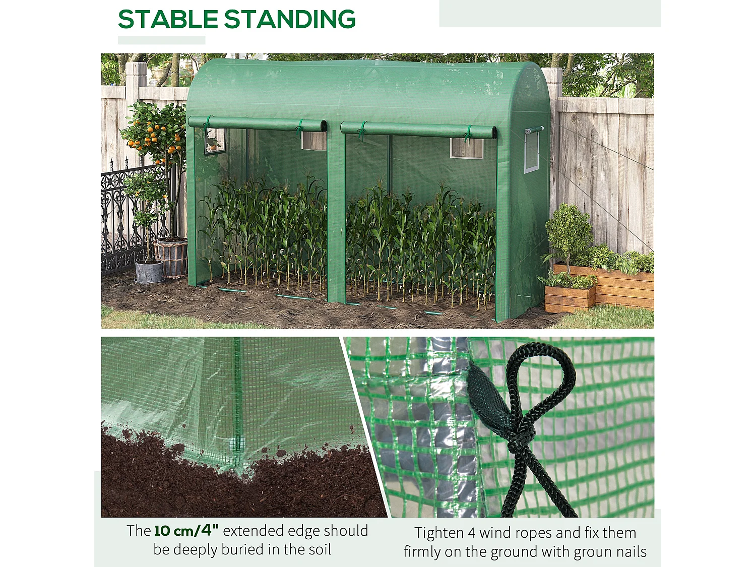 Outsunny Garden Plant Tomato Growth Greenhouse W/ 2 Doors 4 Windows 3 x 1 x 2m