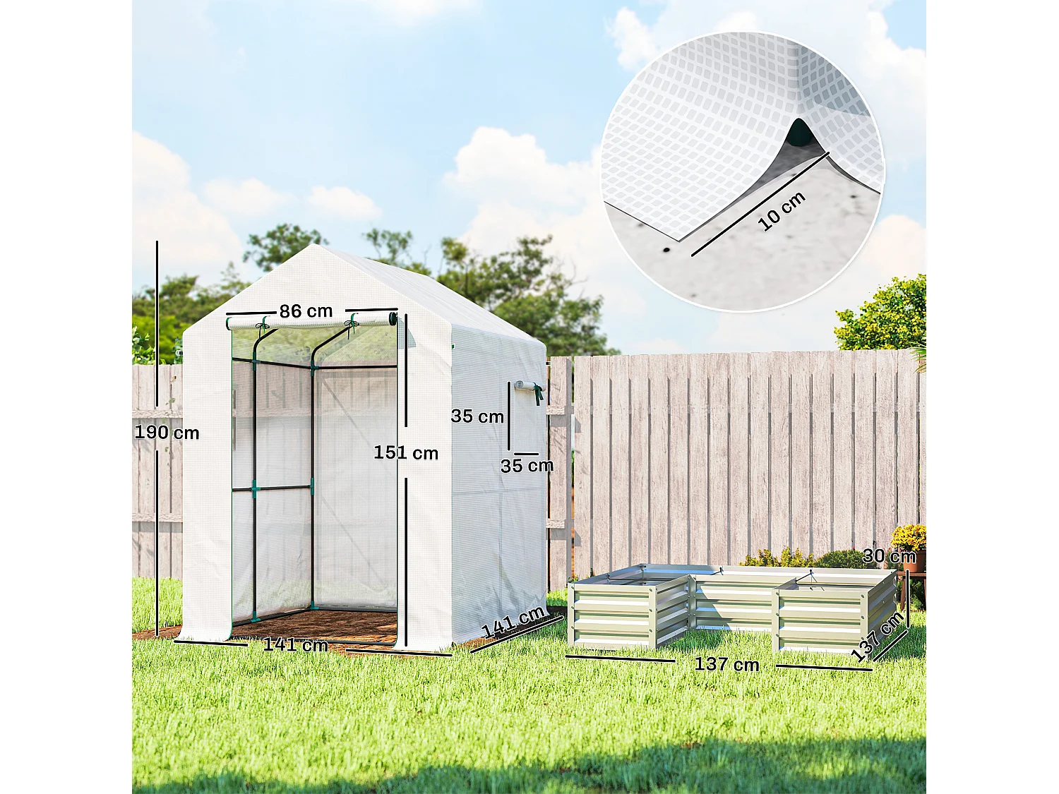 Outsunny Small Greenhouse Outdoor Greenhouse with Roll Up Door, White