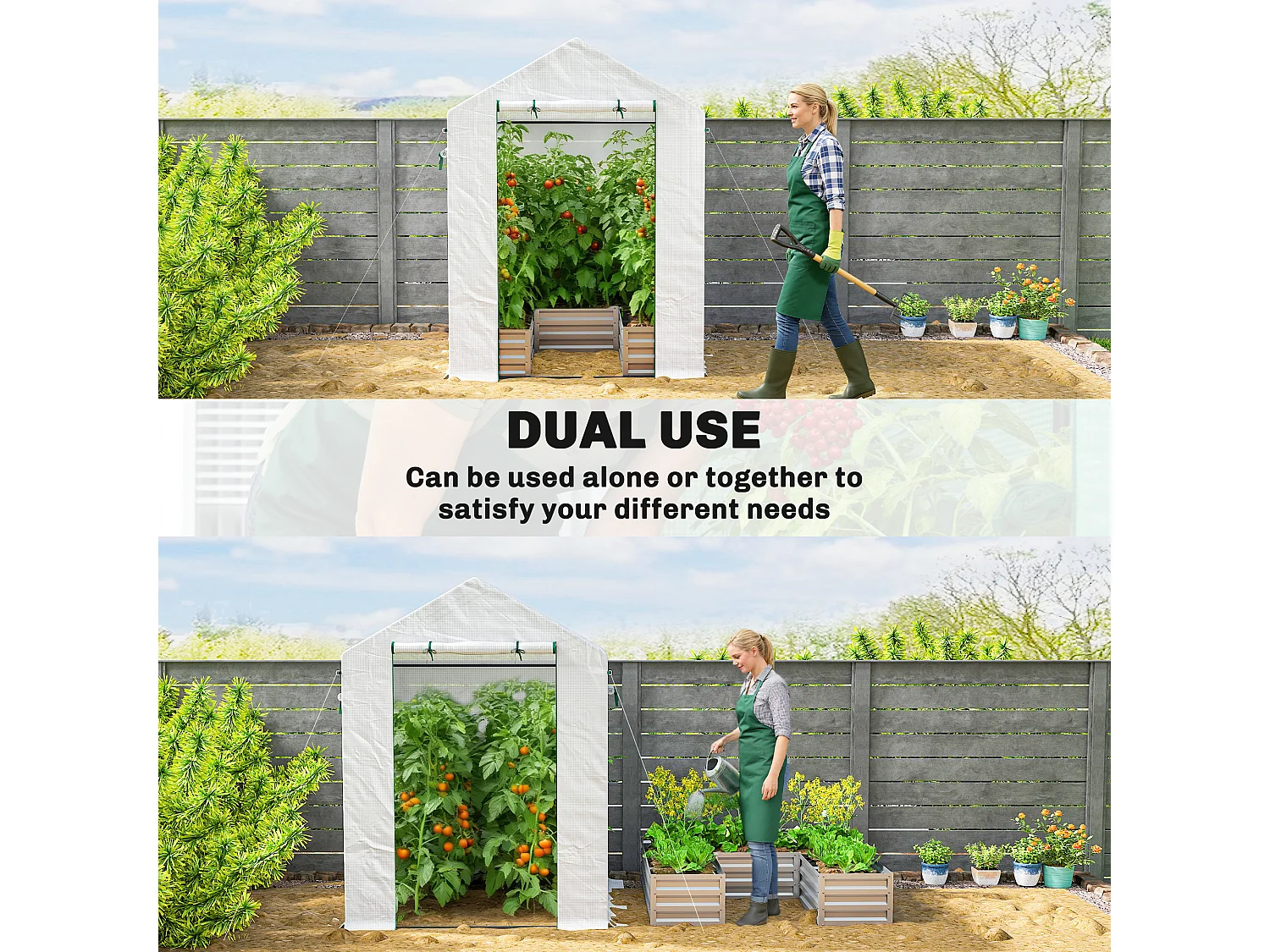 Outsunny Small Greenhouse Outdoor Greenhouse with Roll Up Door, White