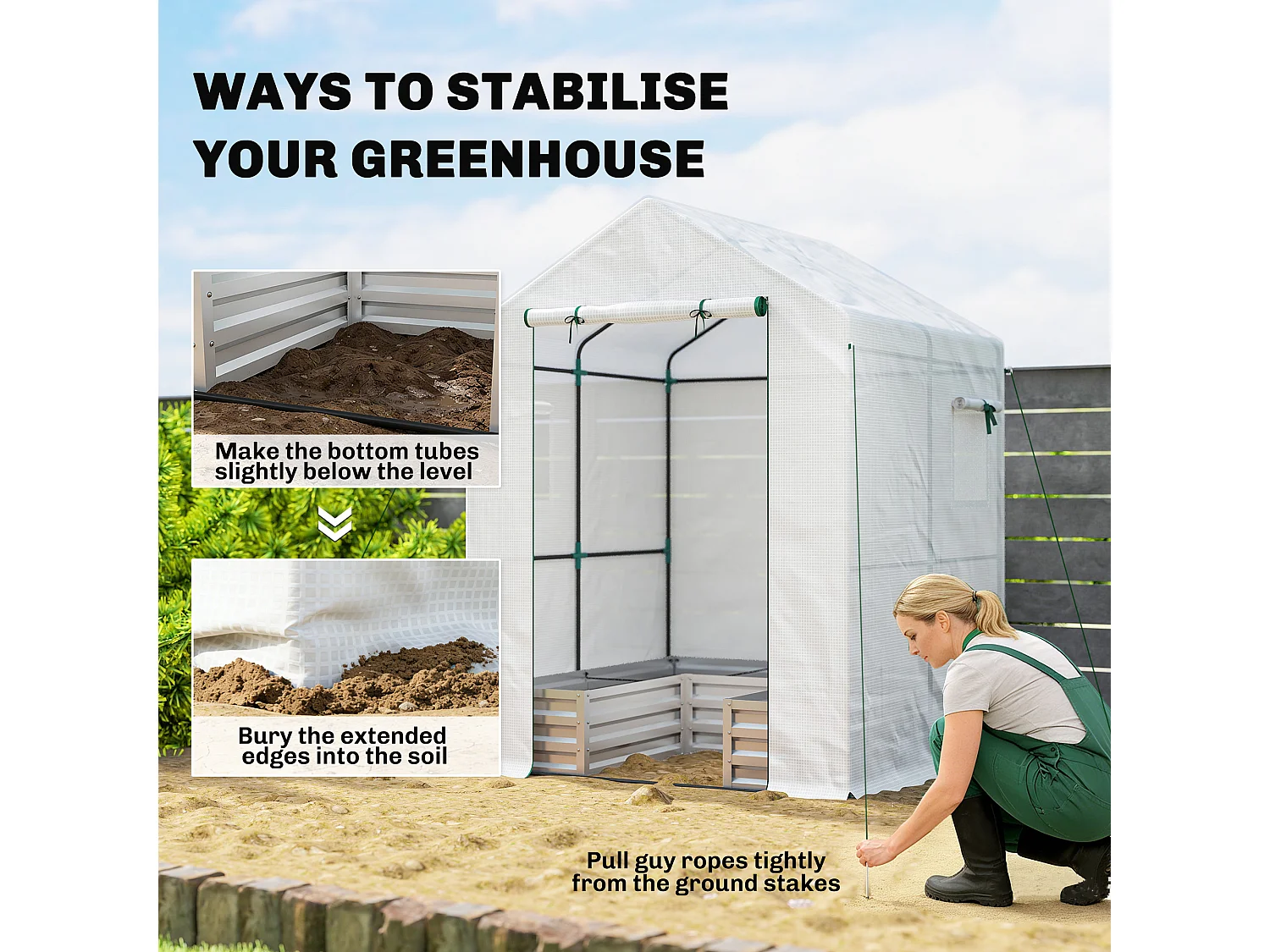 Outsunny Small Greenhouse Outdoor Greenhouse with Roll Up Door, White