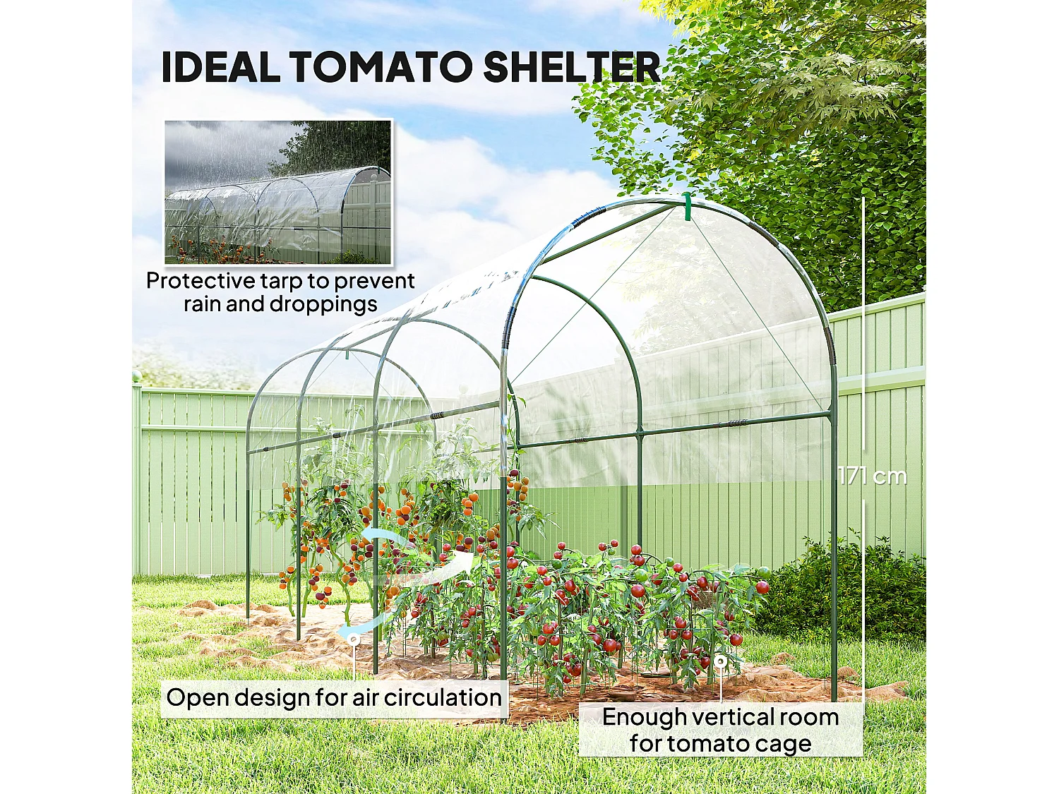 Outsunny Tomato Greenhouse with Top Tap, Pointed Bottom and Guy Ropes, Clear