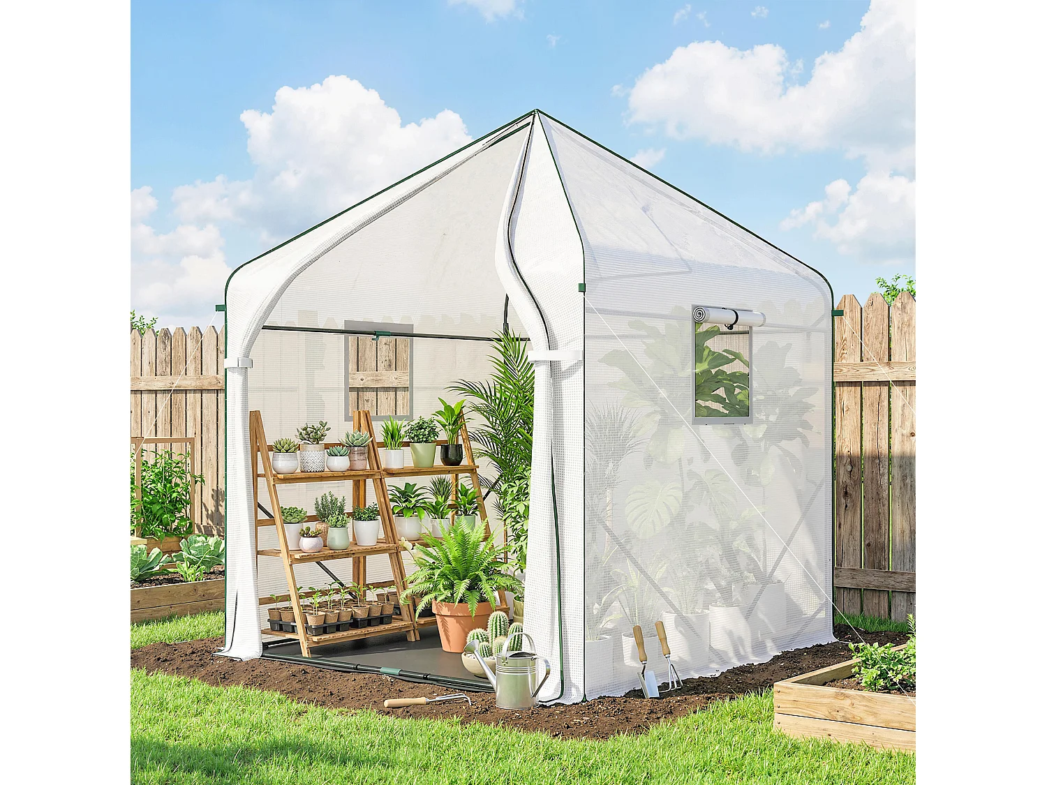 Outsunny Large Plant House with Roll-up Door White