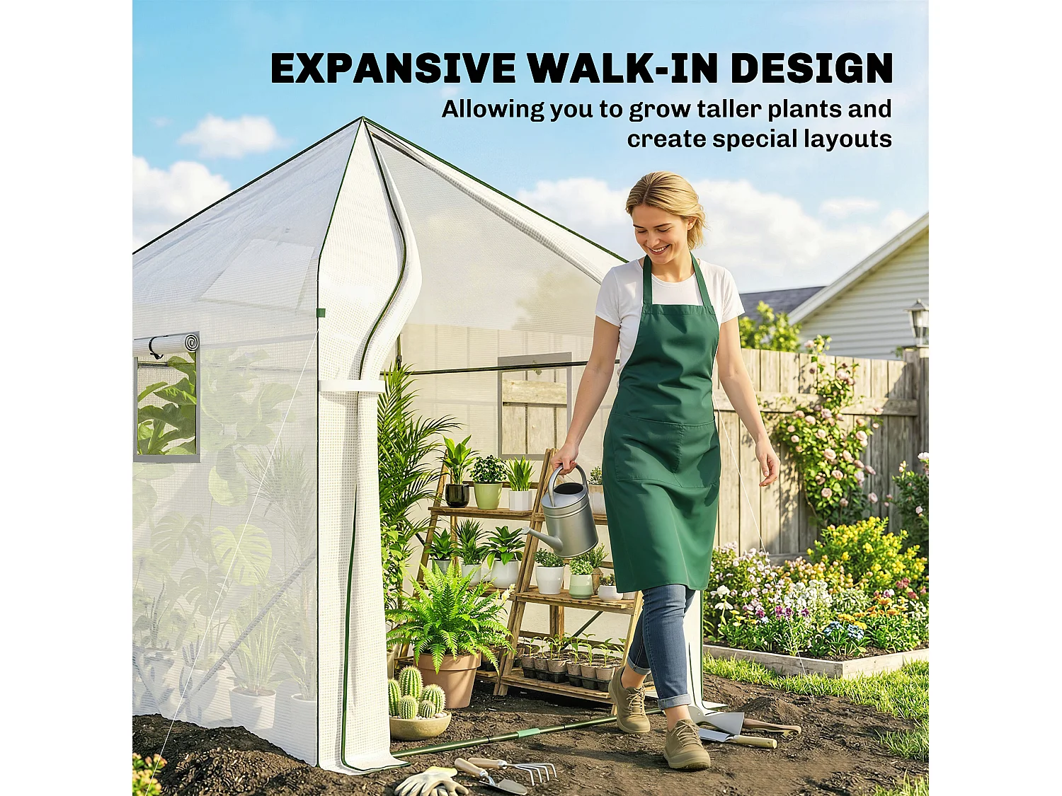 Outsunny Large Plant House with Roll-up Door White
