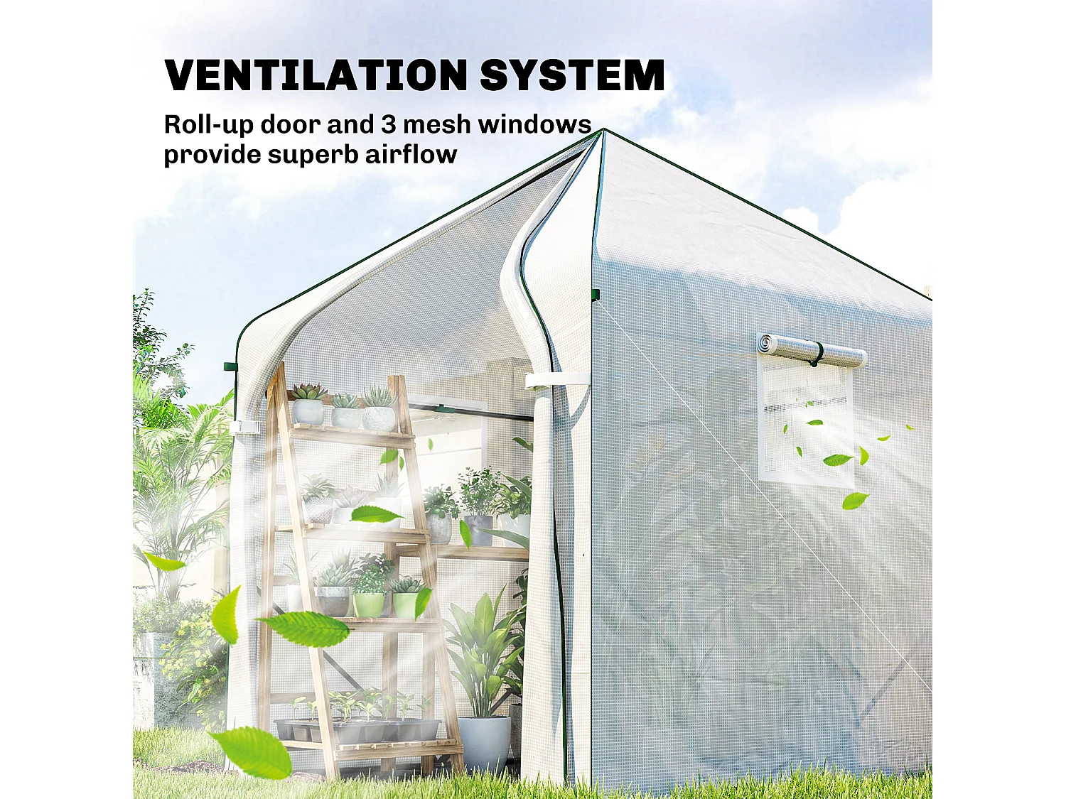 Outsunny Large Plant House with Roll-up Door White