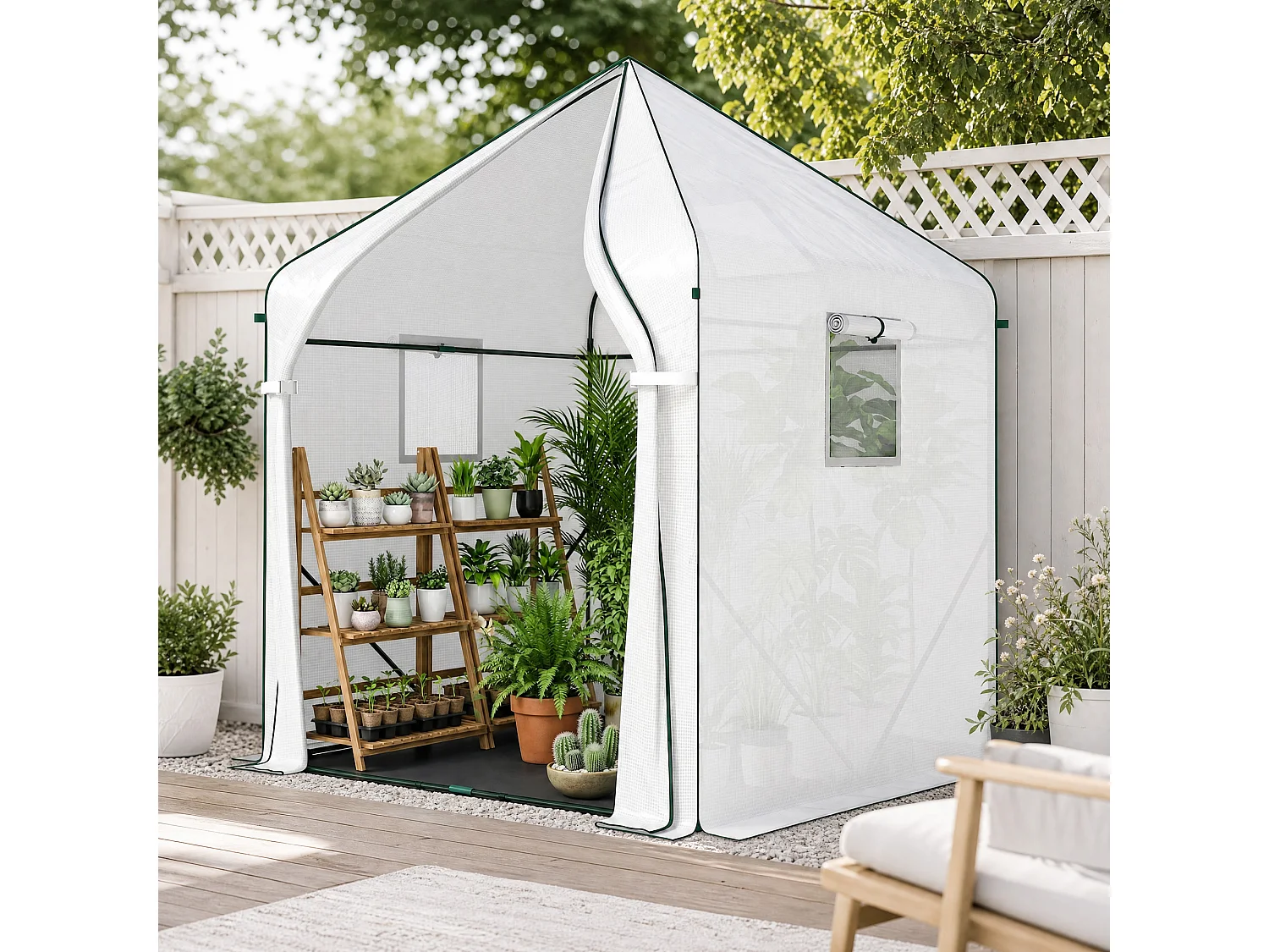 Outsunny Large Plant House with Roll-up Door White