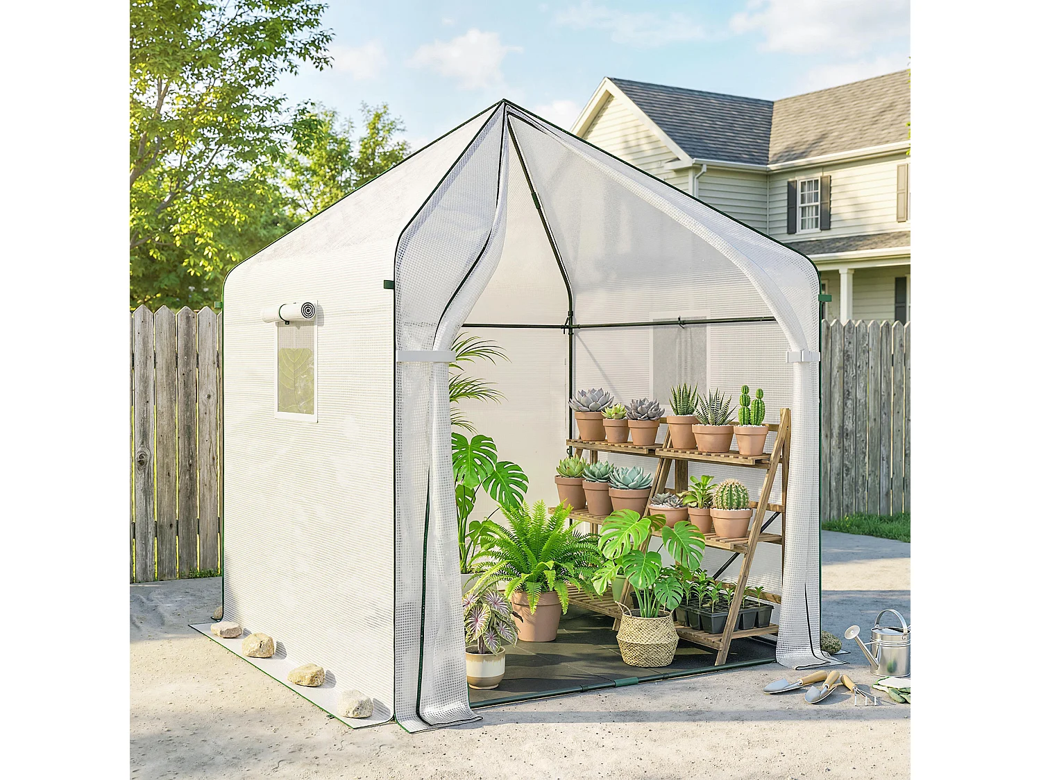 Outsunny Large Plant House with Roll-up Door White