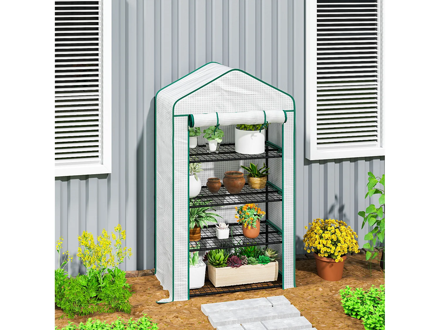 Outsunny 90 x 49 x 160cm Portable Mini Greenhouse with Shelves, White