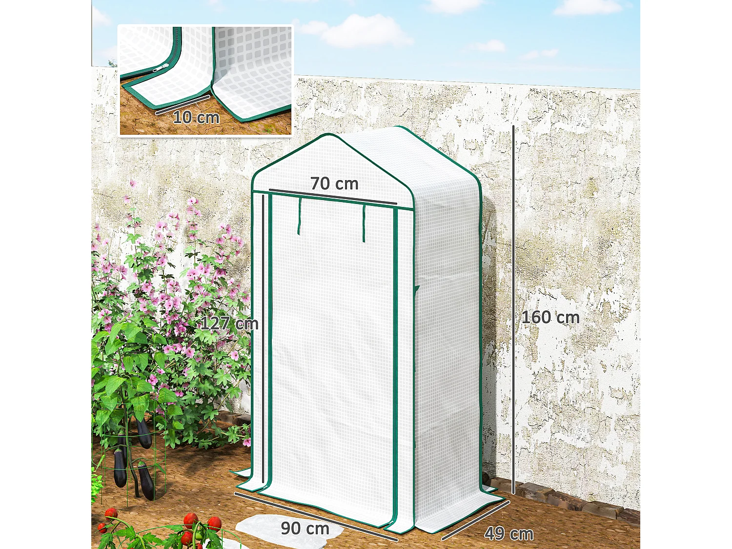 Outsunny 90 x 49 x 160cm Portable Mini Greenhouse with Shelves, White