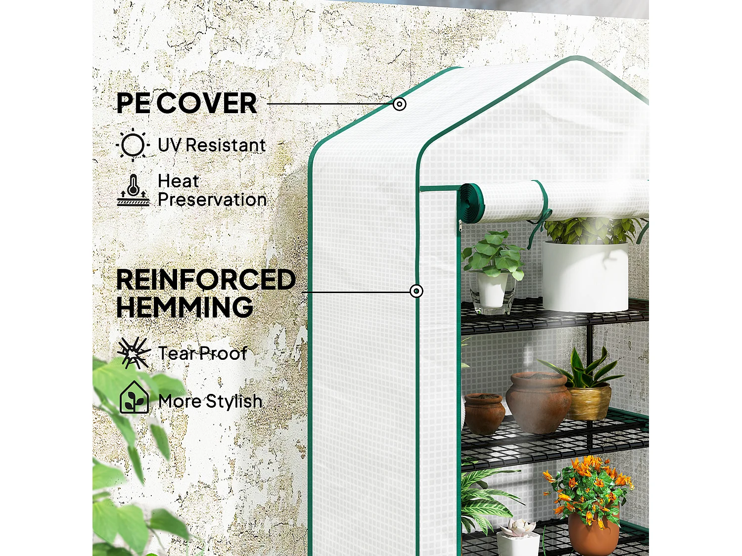 Outsunny 90 x 49 x 160cm Portable Mini Greenhouse with Shelves, White