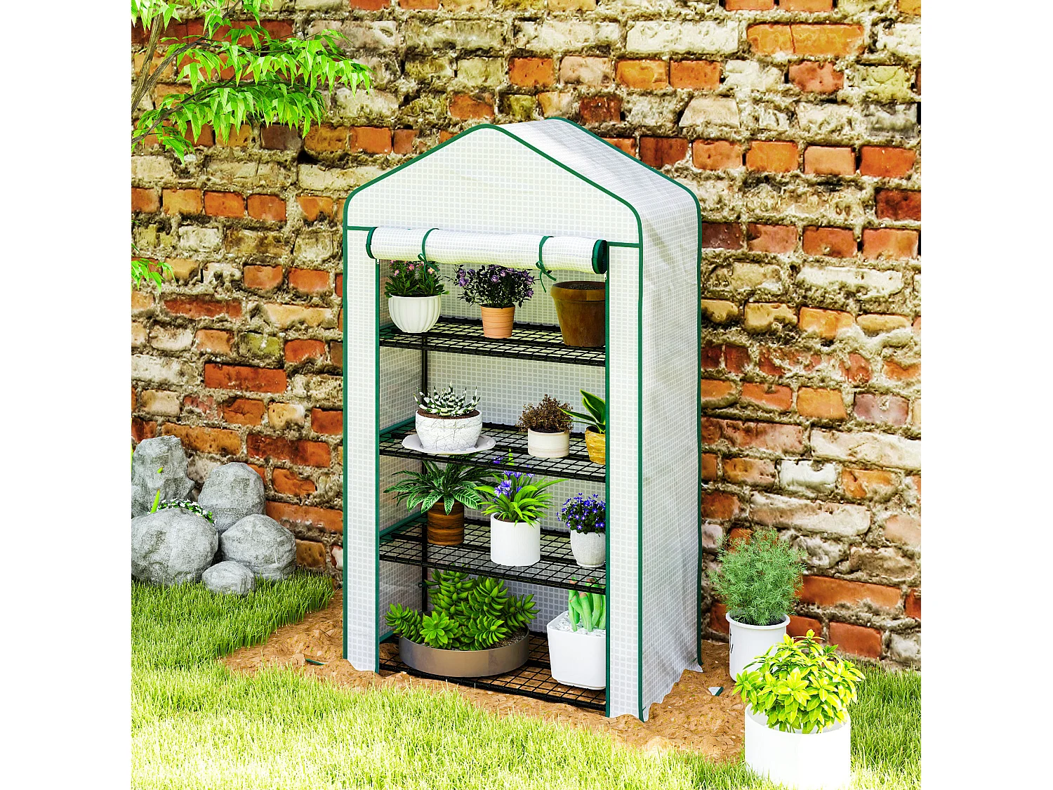 Outsunny 90 x 49 x 160cm Portable Mini Greenhouse with Shelves, White