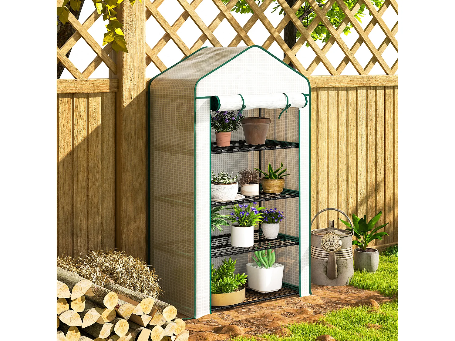 Outsunny 90 x 49 x 160cm Portable Mini Greenhouse with Shelves, White