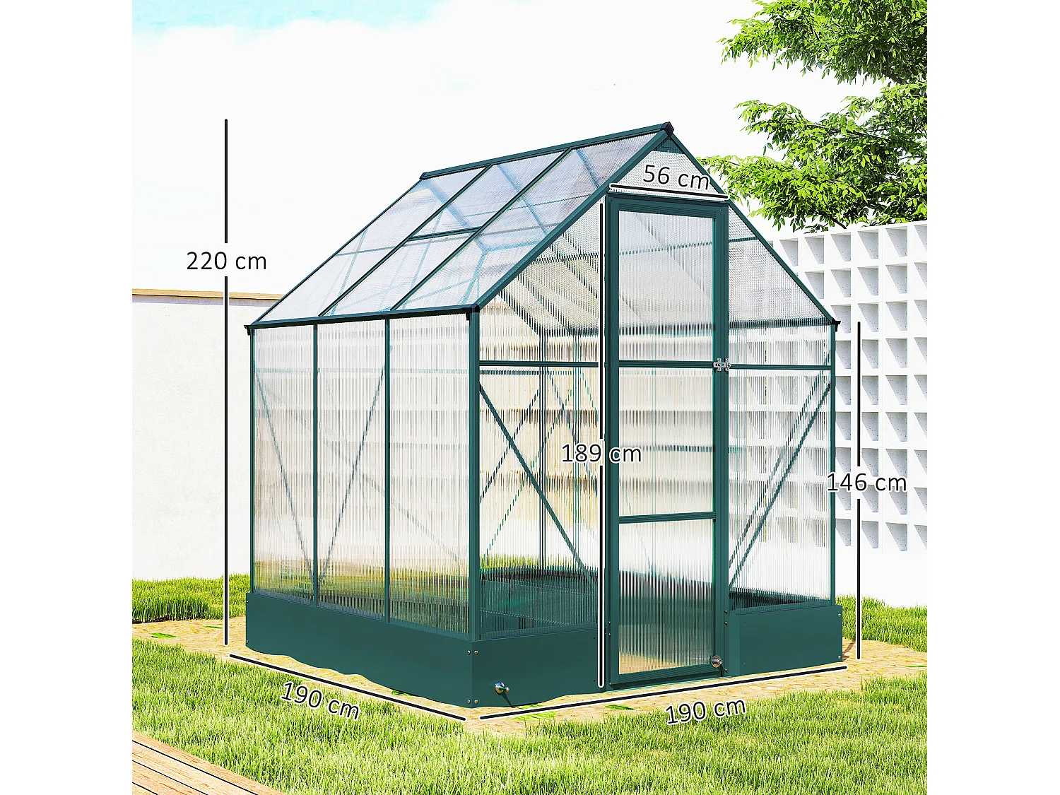 Outsunny Walk-in Greenhouse Garden Polycarbonate Aluminium w/ Smart Window 6x6ft