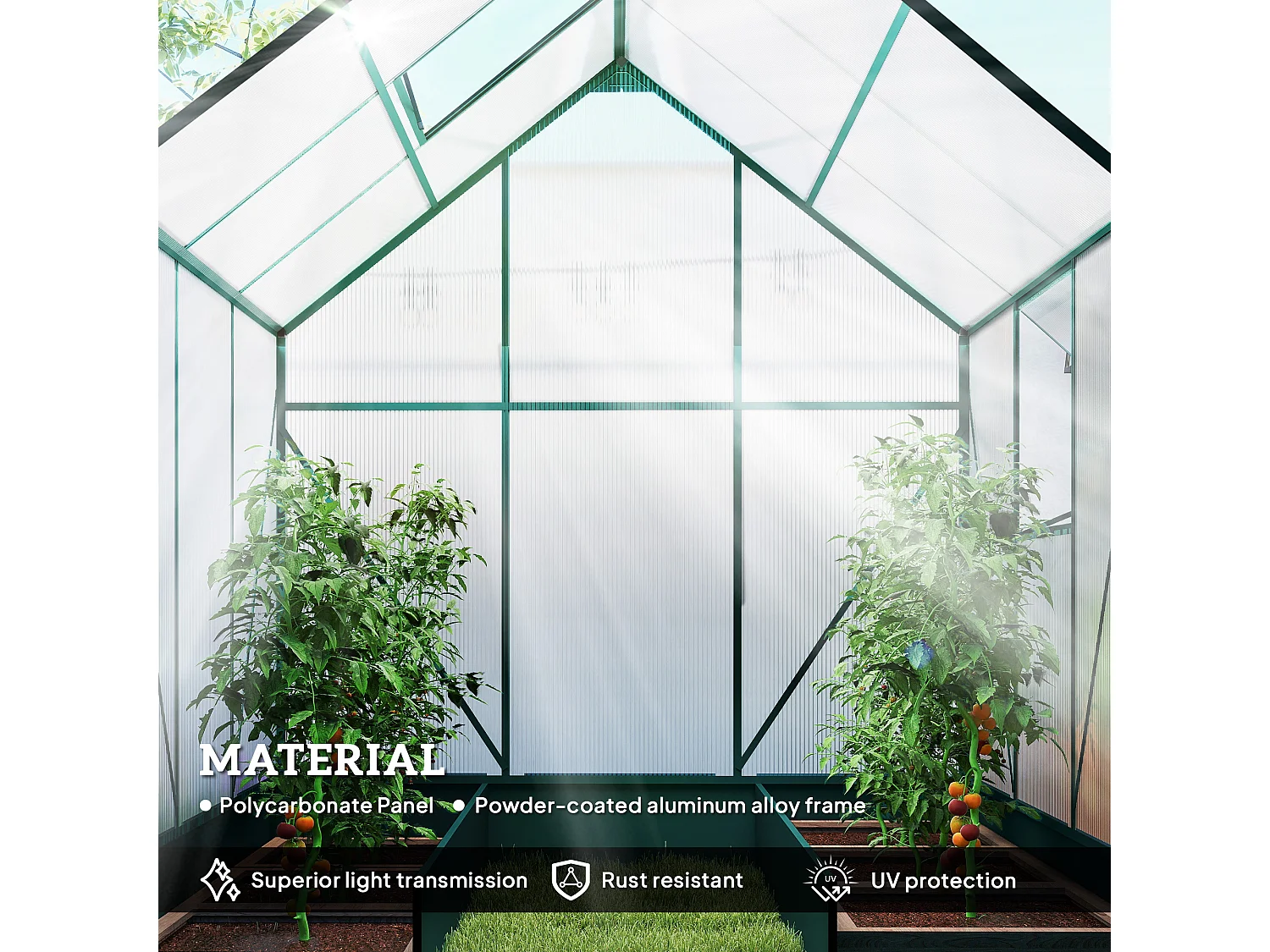 Outsunny Walk-in Greenhouse Garden Polycarbonate Aluminium w/ Smart Window 6x6ft