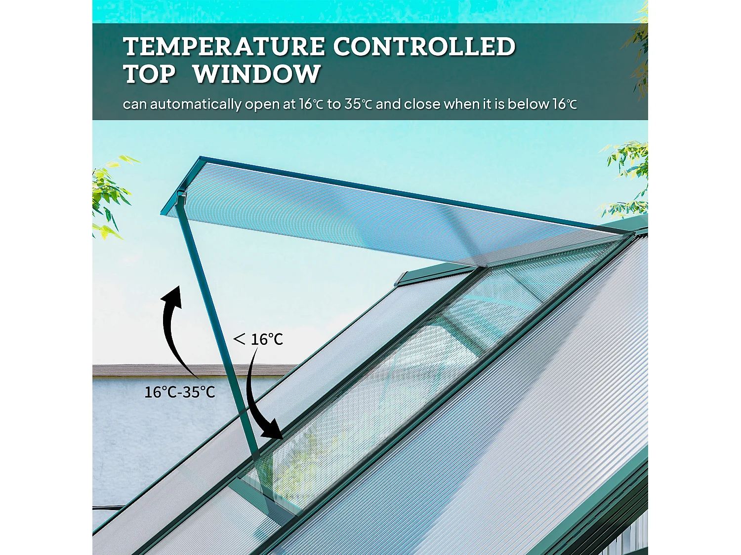 Outsunny Walk-in Greenhouse Garden Polycarbonate Aluminium w/ Smart Window 6x6ft