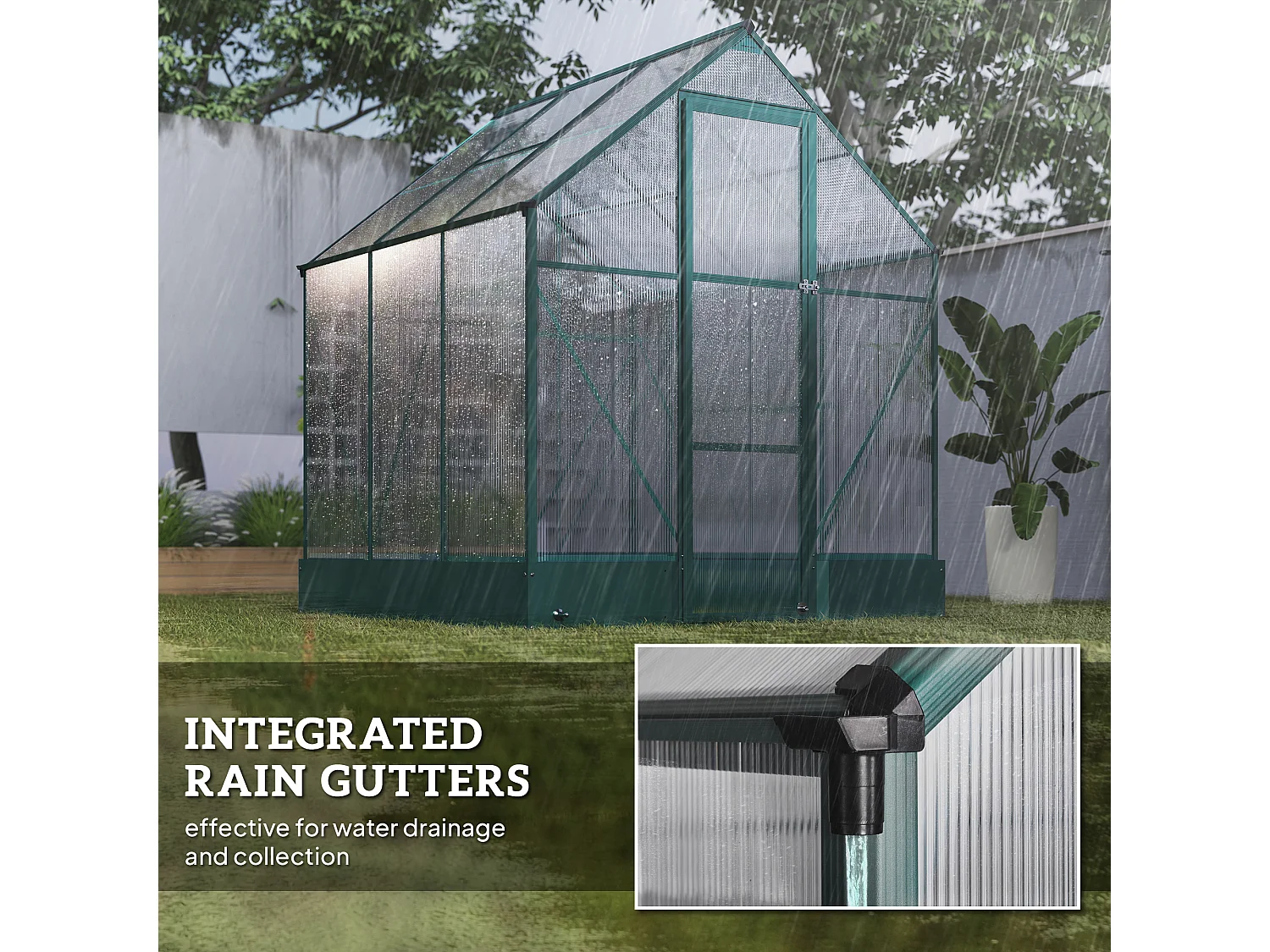 Outsunny Walk-in Greenhouse Garden Polycarbonate Aluminium w/ Smart Window 6x6ft