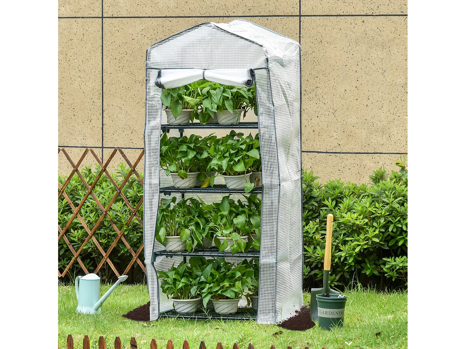 Outsunny Portable 4-Tier Mini Greenhouse Plant Grow House Shed w/ Cover