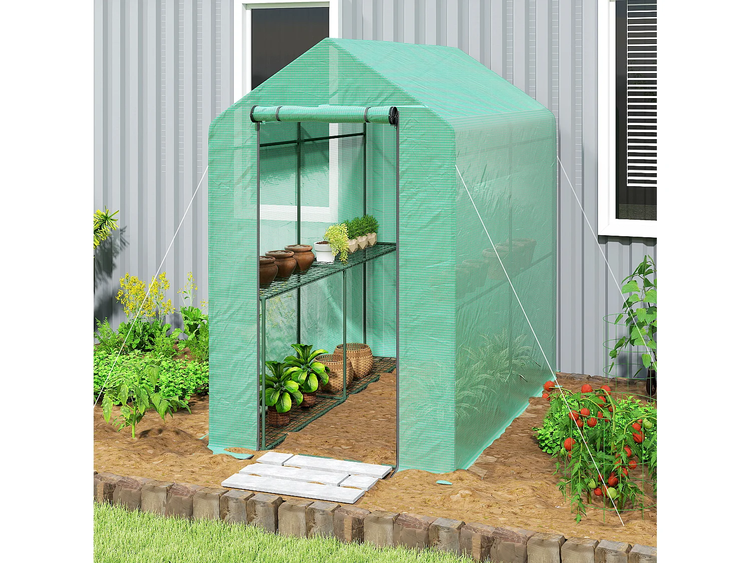 Outsunny Walk in Greenhouse w/Shelves Steeple Grow House 120 x 186 x 190 cm