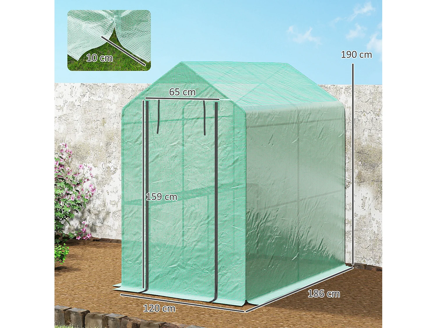 Outsunny Walk in Greenhouse w/Shelves Steeple Grow House 120 x 186 x 190 cm