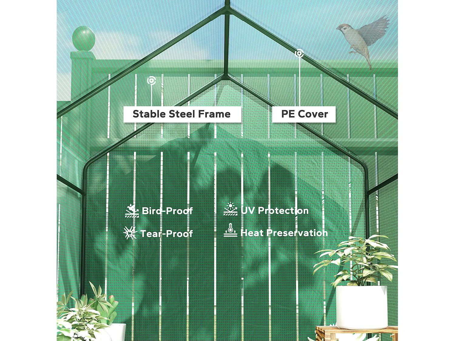 Outsunny Walk in Greenhouse w/Shelves Steeple Grow House 120 x 186 x 190 cm