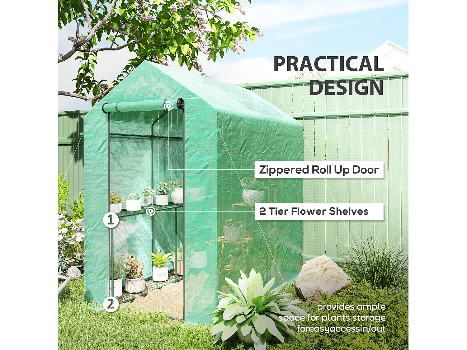 Outsunny Walk in Greenhouse w/Shelves Steeple Grow House 120 x 186 x 190 cm
