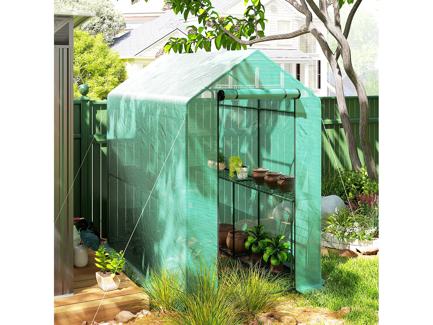Outsunny Walk in Greenhouse w/Shelves Steeple Grow House 120 x 186 x 190 cm