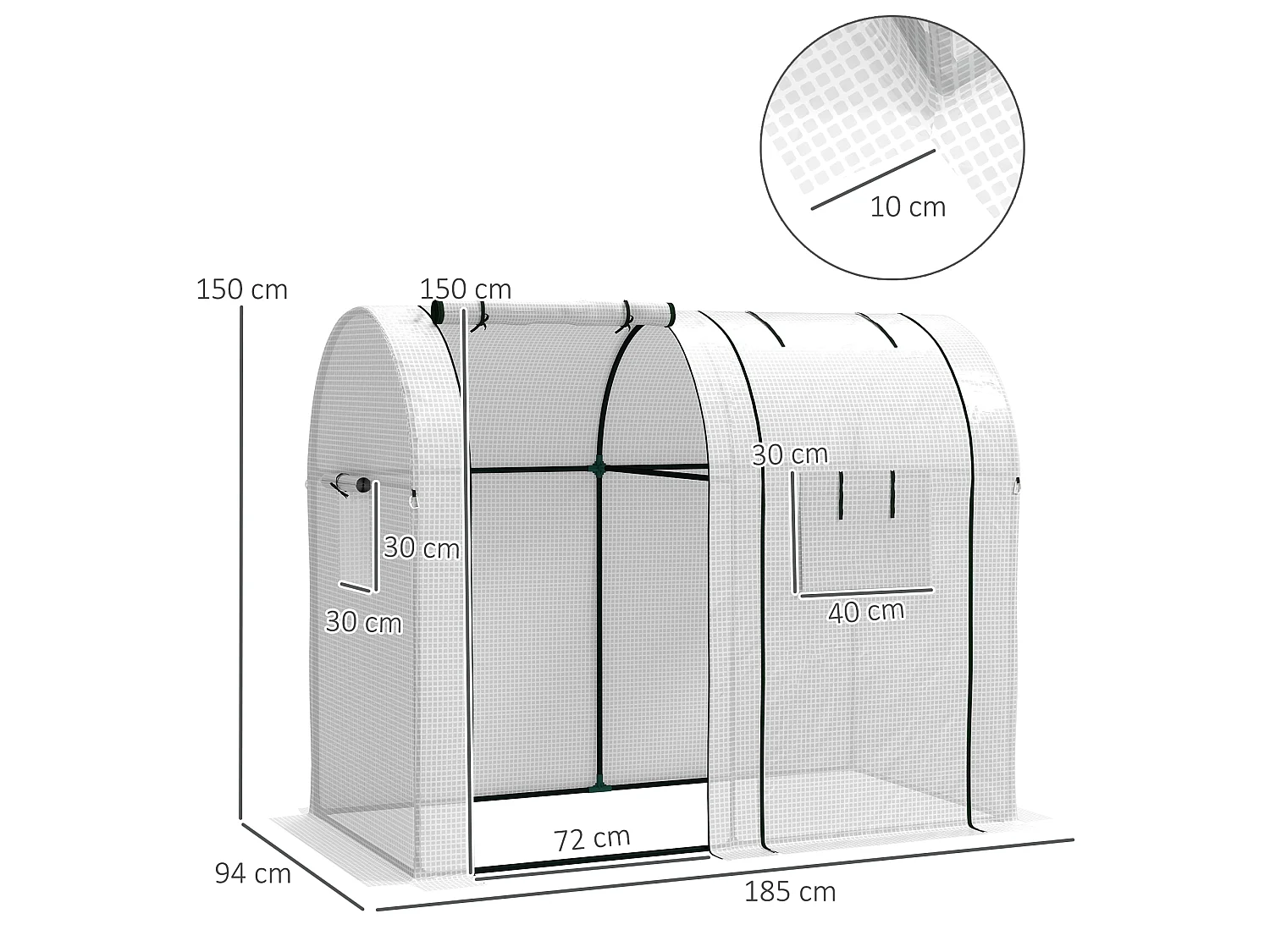Outsunny Tomato Greenhouse with 2 Roll-up Doors, 185 x 94 x 150cm, White