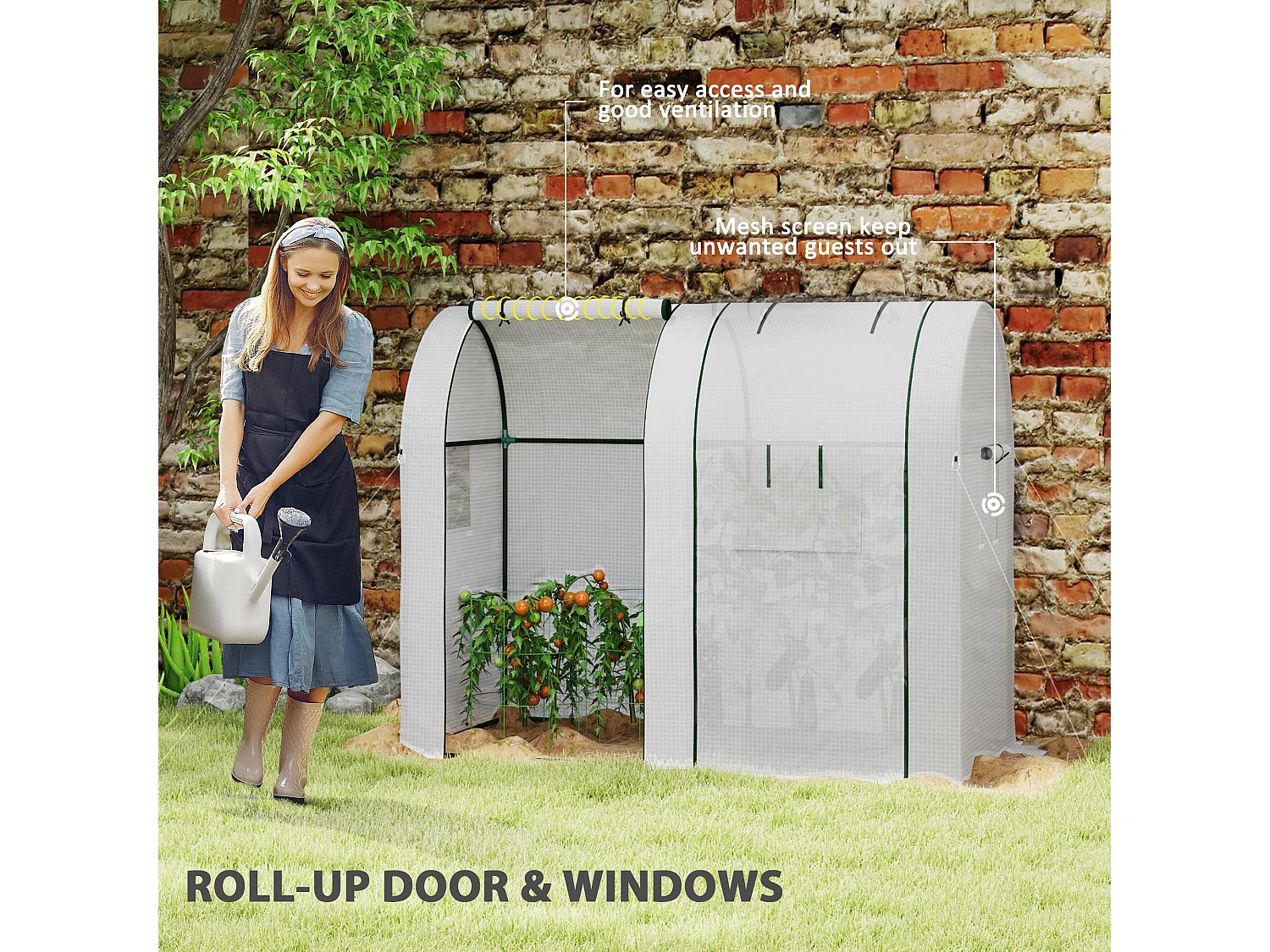 Outsunny Tomato Greenhouse with 2 Roll-up Doors, 185 x 94 x 150cm, White