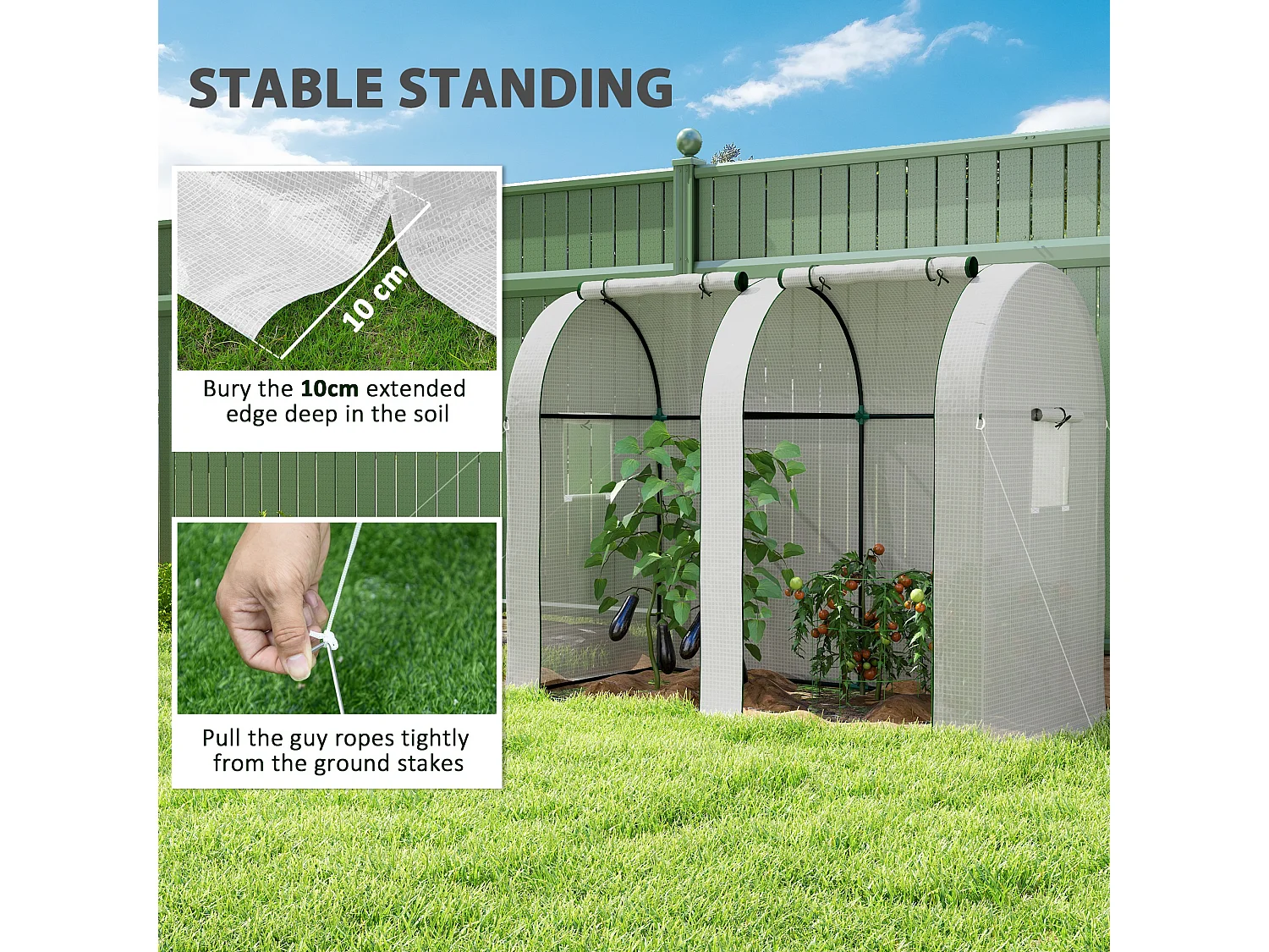 Outsunny Tomato Greenhouse with 2 Roll-up Doors, 185 x 94 x 150cm, White