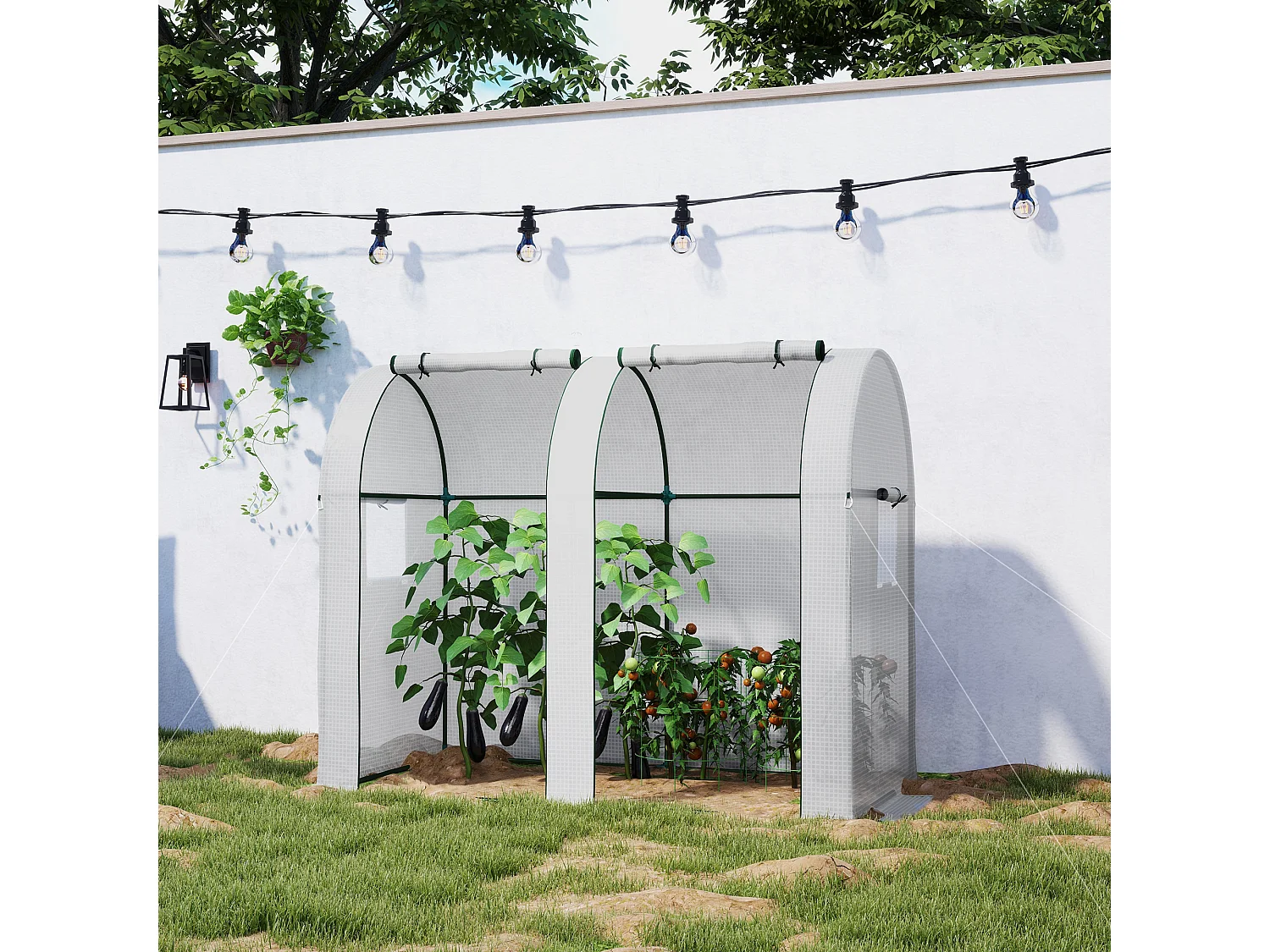 Outsunny Tomato Greenhouse with 2 Roll-up Doors, 185 x 94 x 150cm, White