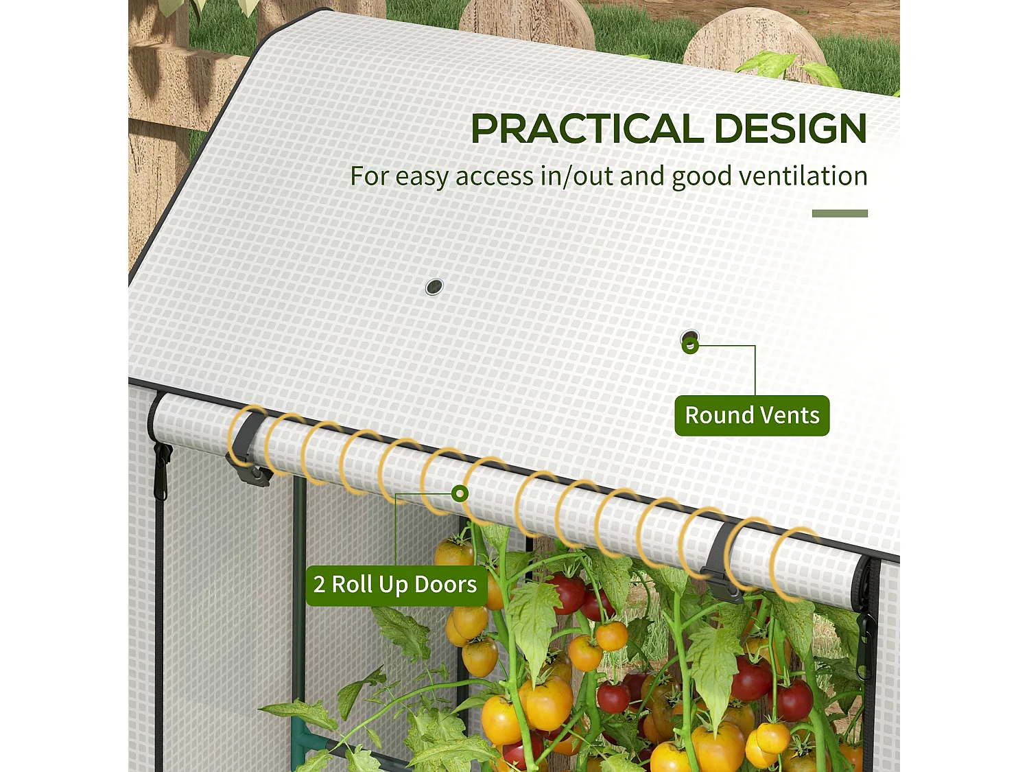 Outsunny Mini Greenhouse with Shelves and Roll Up Door, 100x80x150cm, White