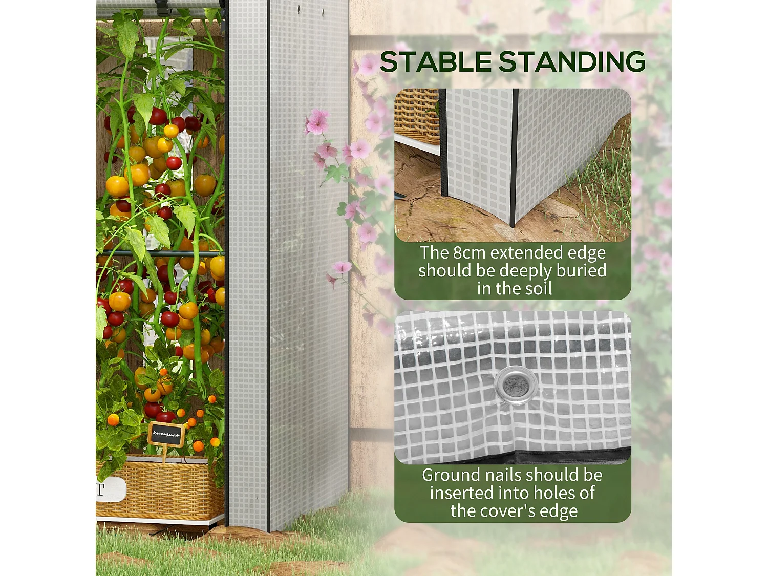 Outsunny Mini Greenhouse with Shelves and Roll Up Door, 100x80x150cm, White