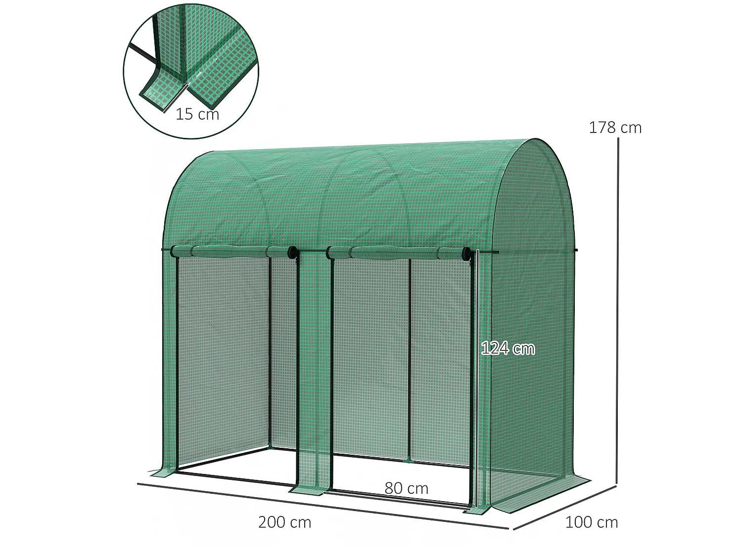 Outsunny 200 x 100 x 178cm Small Tomato Greenhouse with Roll-up Zipped Doors