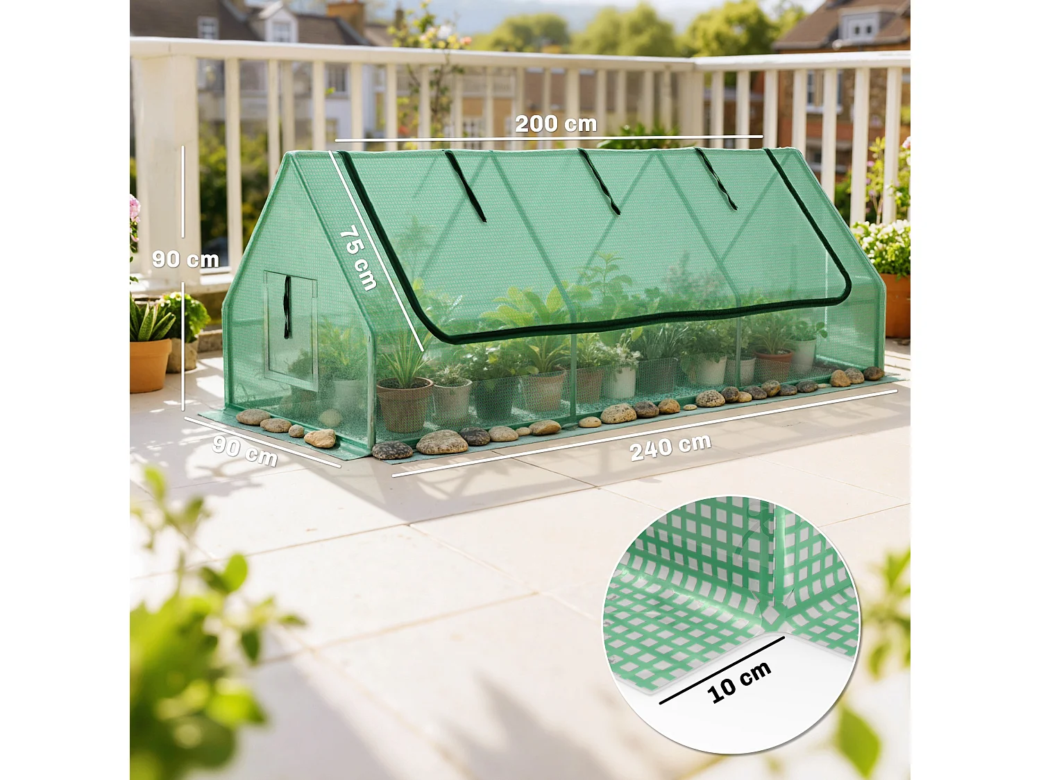 Outsunny Portable Small Polytunnel with Mesh Windows, 240x90x90cm