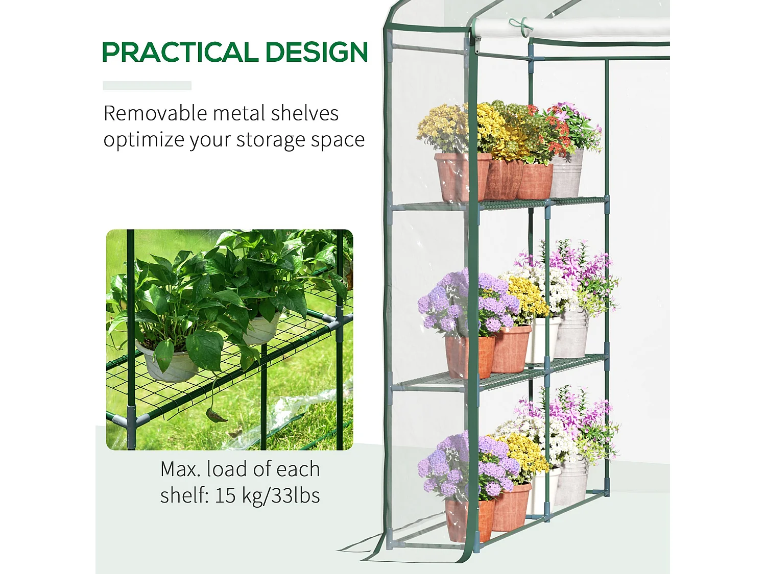 Outsunny Walk In Greenhouse Garden Clear PVC Frame Shelves Reinforced Plant Grow