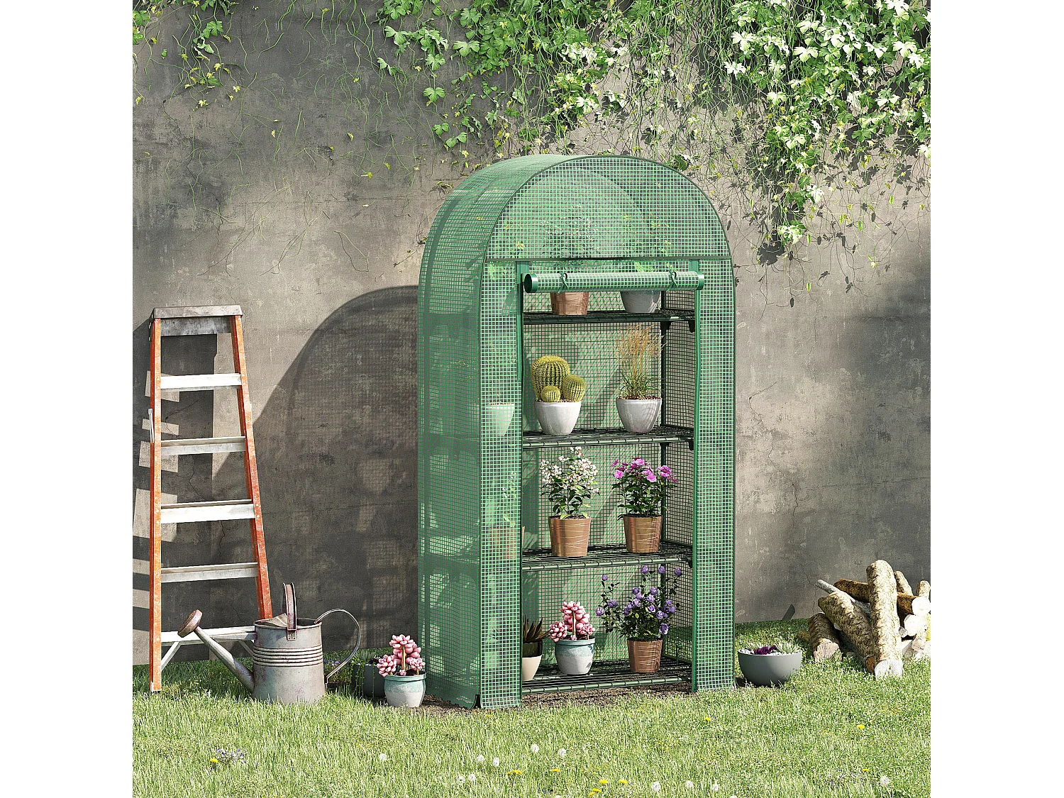Outsunny 80 x 49 x 160cm Mini Greenhouse Portable Green House with Shelf Green