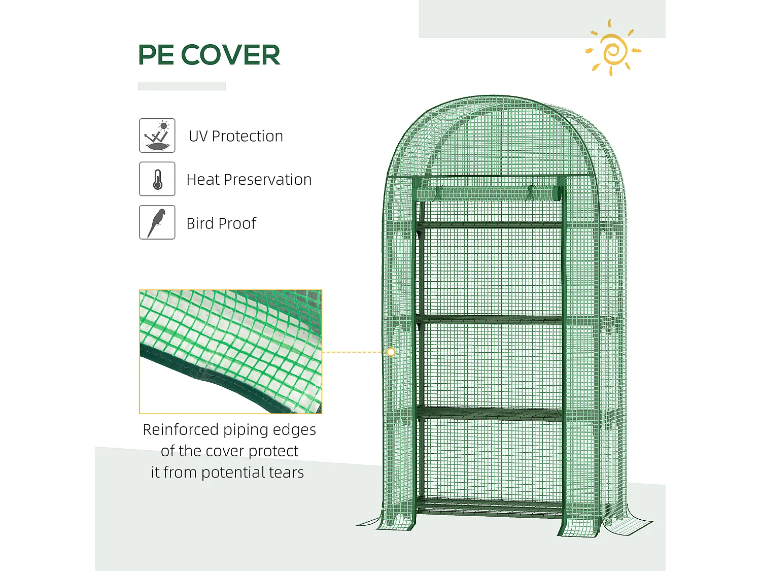 Outsunny 80 x 49 x 160cm Mini Greenhouse Portable Green House with Shelf Green