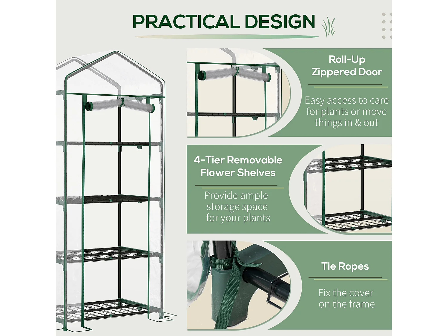 Outsunny Portable 4-Tier Mini Greenhouse Plant Grow House Shed w/ Cover
