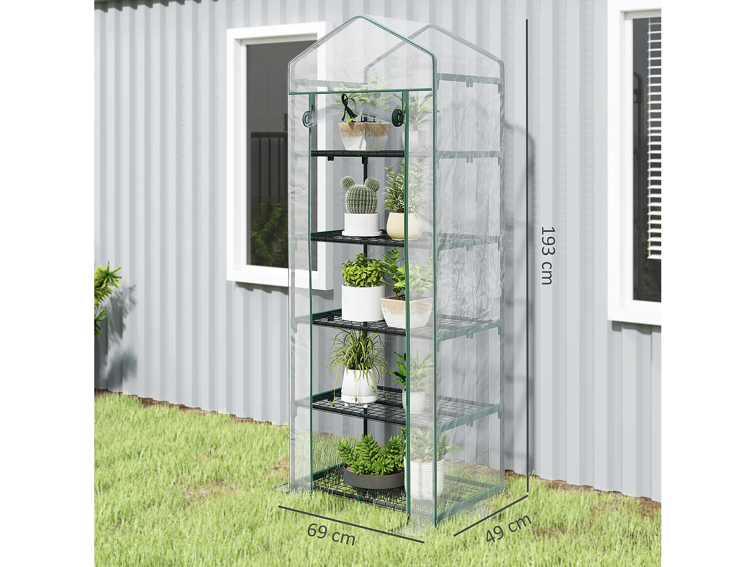 Outsunny 5 Tier Mini Greenhouse Grow House w/ Roll Up Door, Green