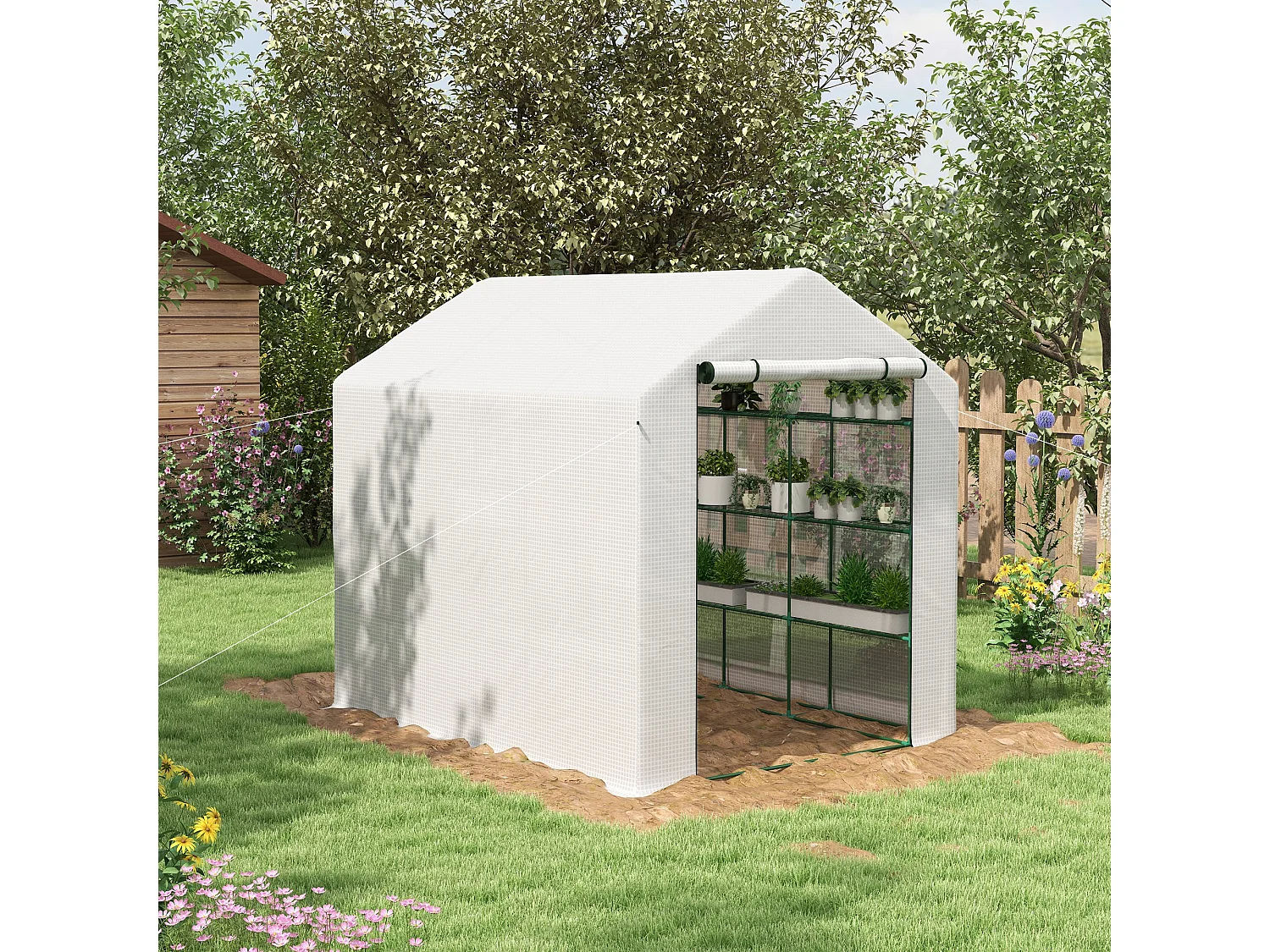 Outsunny Walk-in Garden Greenhouse Shelves Polytunnel Steeple Grow House