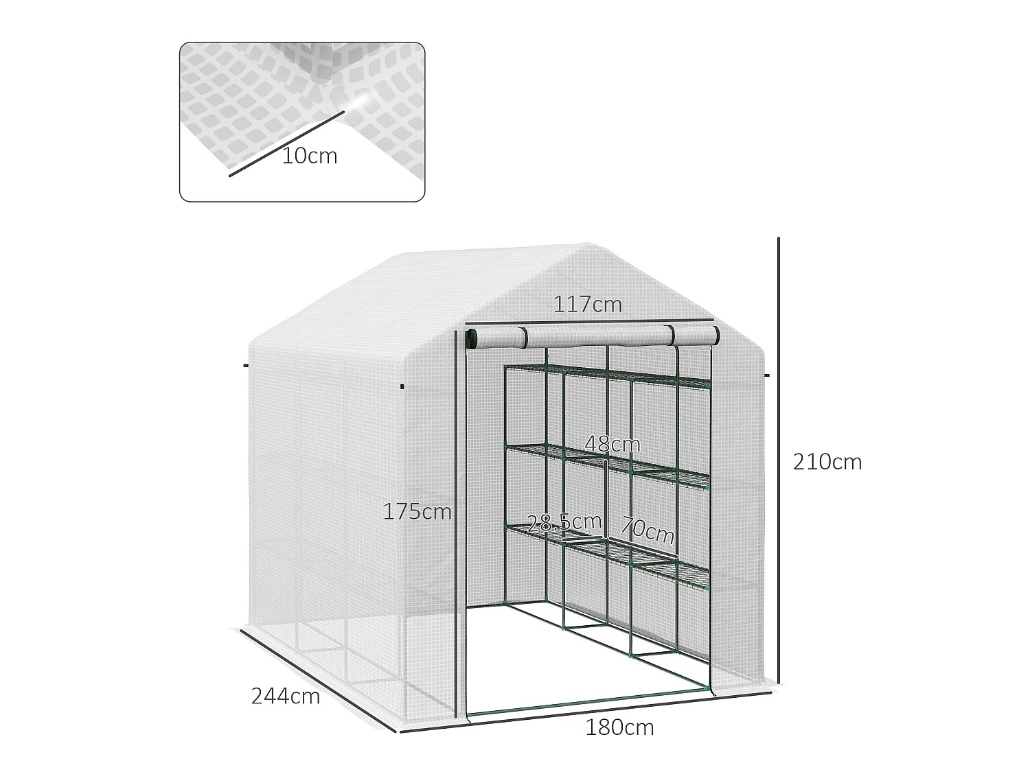 Outsunny Walk-in Garden Greenhouse Shelves Polytunnel Steeple Grow House