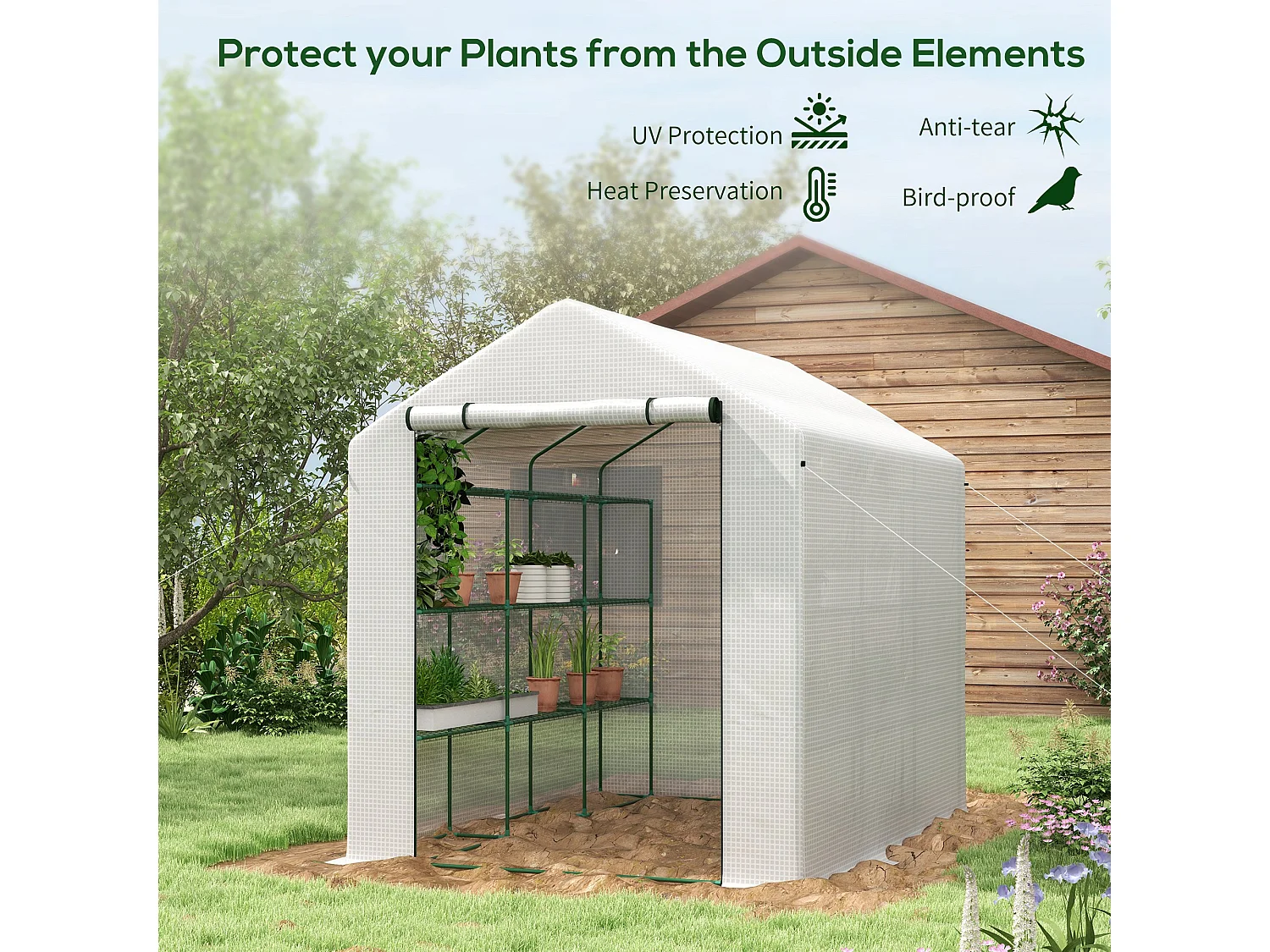 Outsunny Walk-in Garden Greenhouse Shelves Polytunnel Steeple Grow House