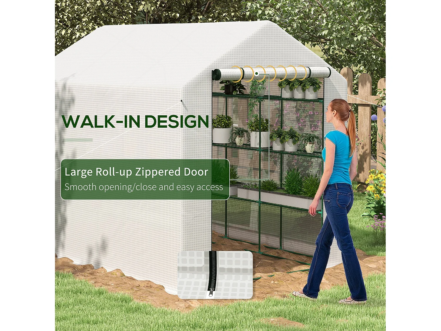 Outsunny Walk-in Garden Greenhouse Shelves Polytunnel Steeple Grow House