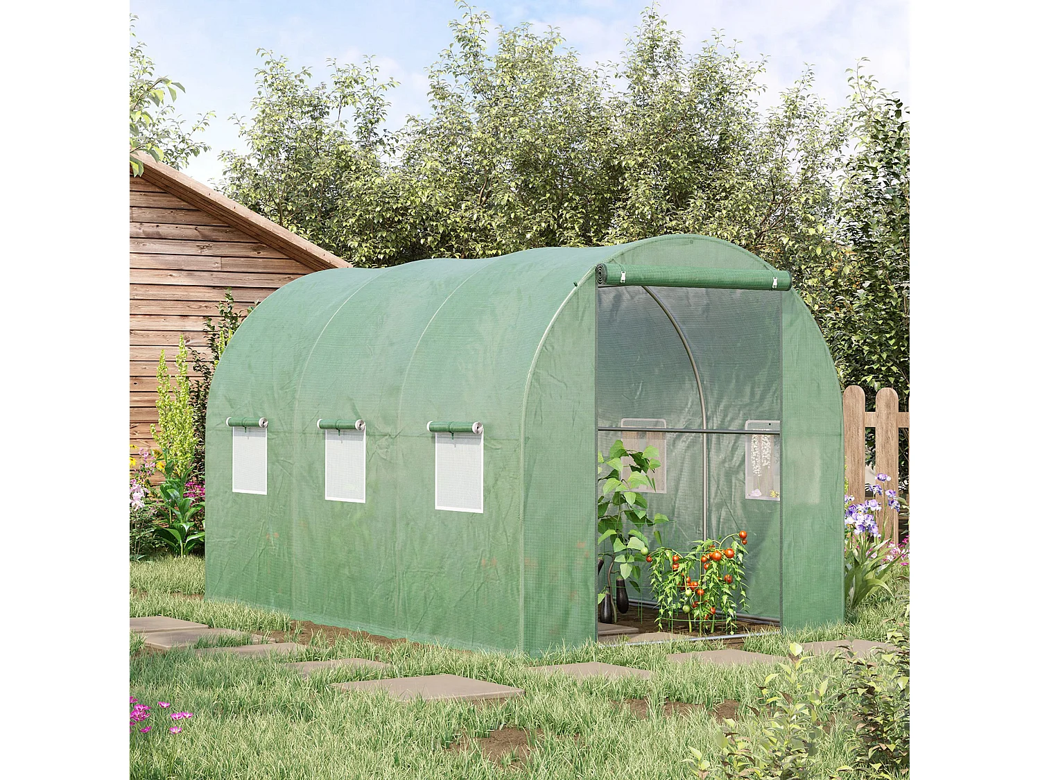 Outsunny Polytunnel Walk-in Garden Greenhouse with Zip Door and Windows 3 x 2M