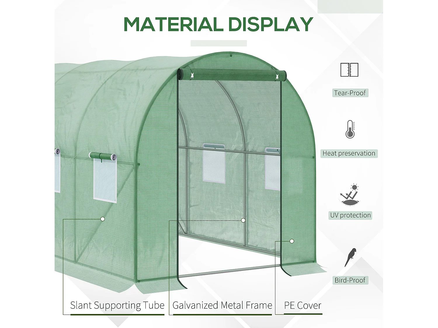Outsunny Polytunnel Walk-in Garden Greenhouse with Zip Door and Windows 3 x 2M