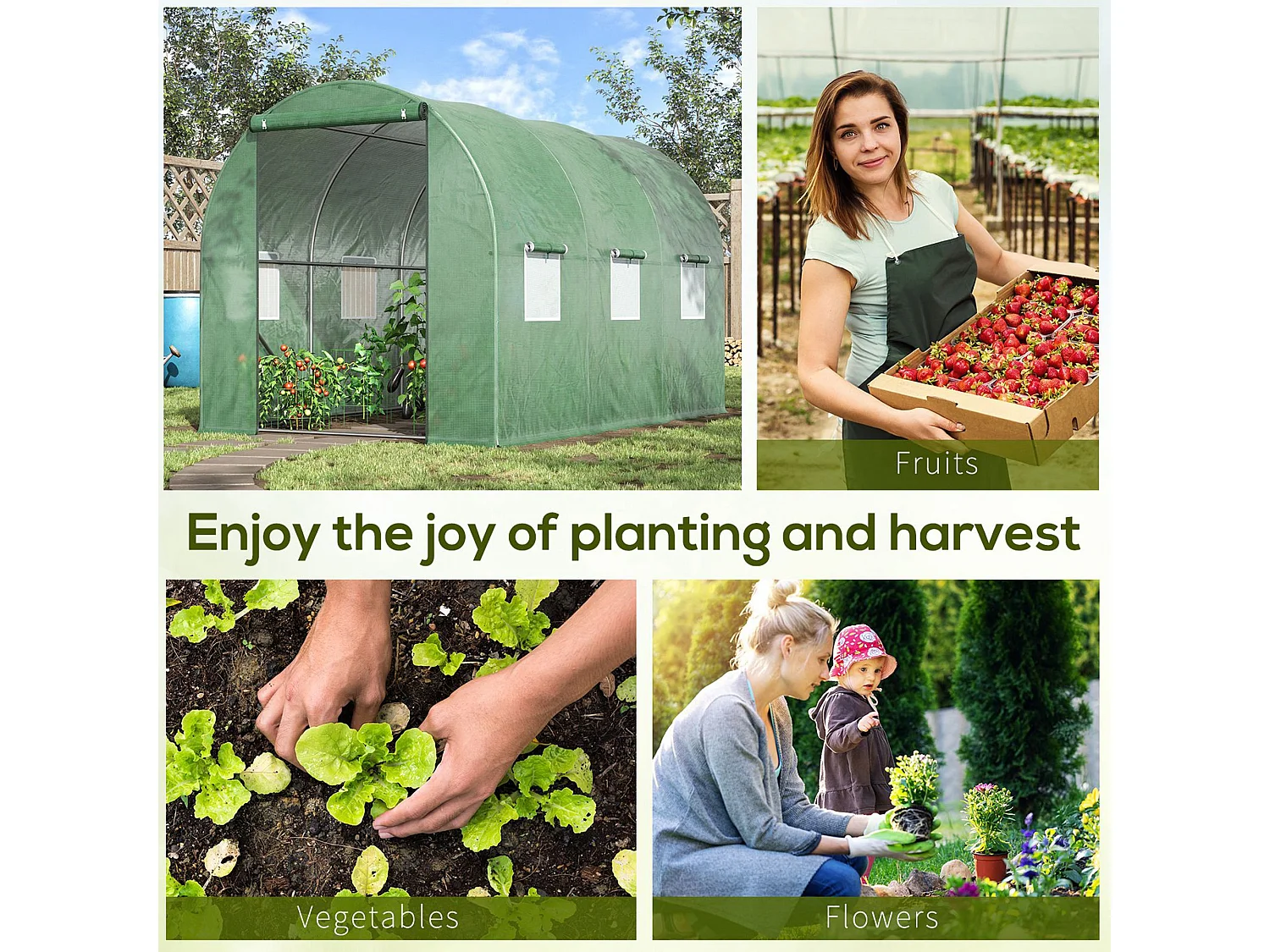 Outsunny Polytunnel Walk-in Garden Greenhouse with Zip Door and Windows 3 x 2M