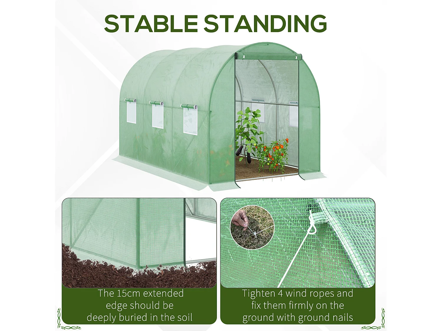 Outsunny Polytunnel Walk-in Garden Greenhouse with Zip Door and Windows 3 x 2M